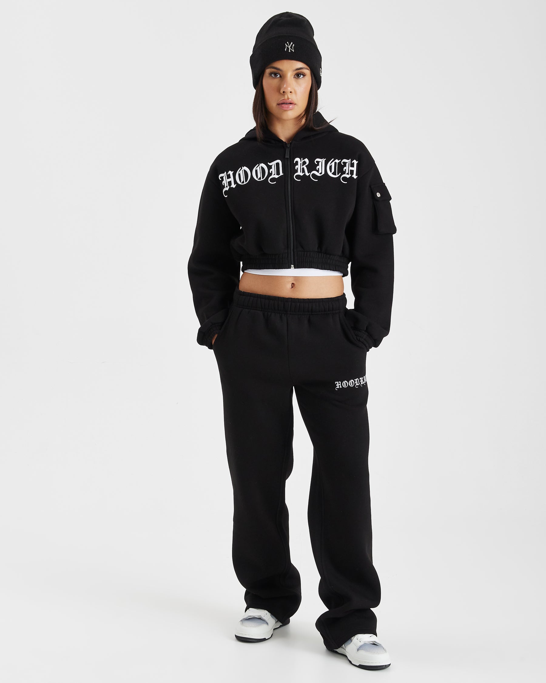 Dusk Full Zip Cropped Hoodie - Black/White