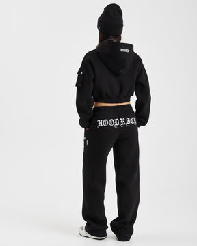 Dusk Full Zip Cropped Hoodie - Black/White