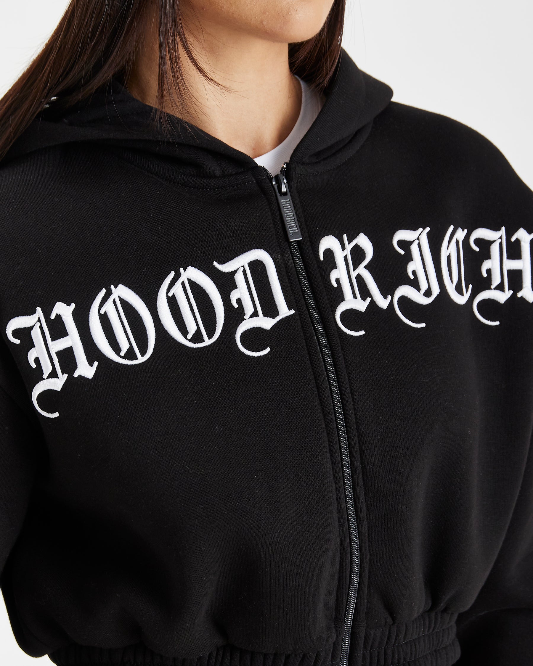 Dusk Full Zip Cropped Hoodie - Black/White