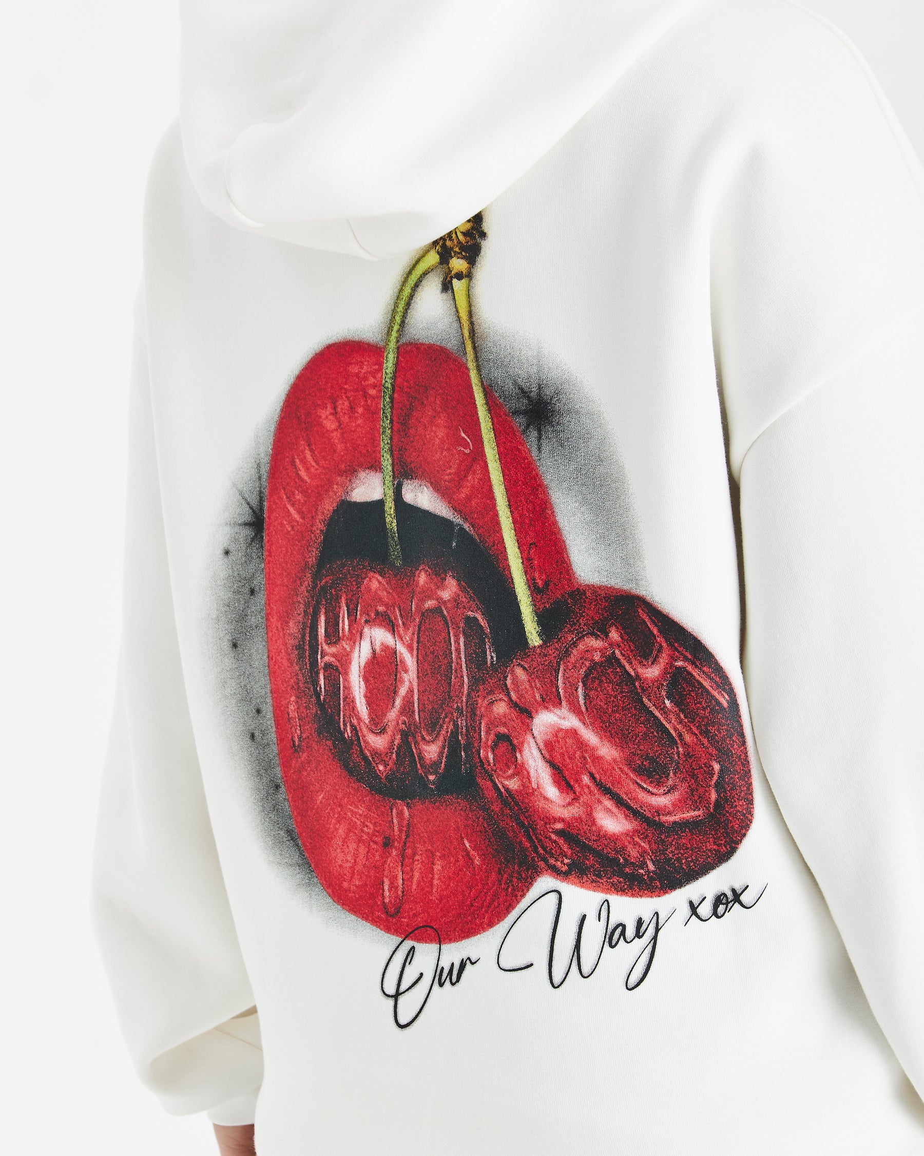 Cherries Oversized Hoodie - White/Black/Red