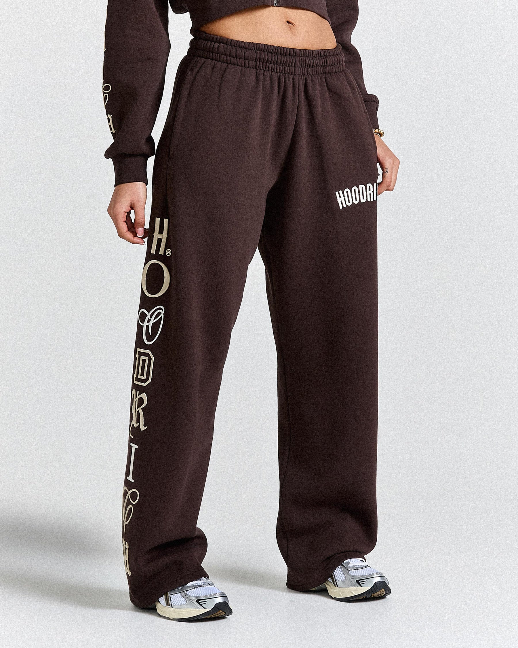 Calor Oversized Wide Leg Joggers - Brown/White