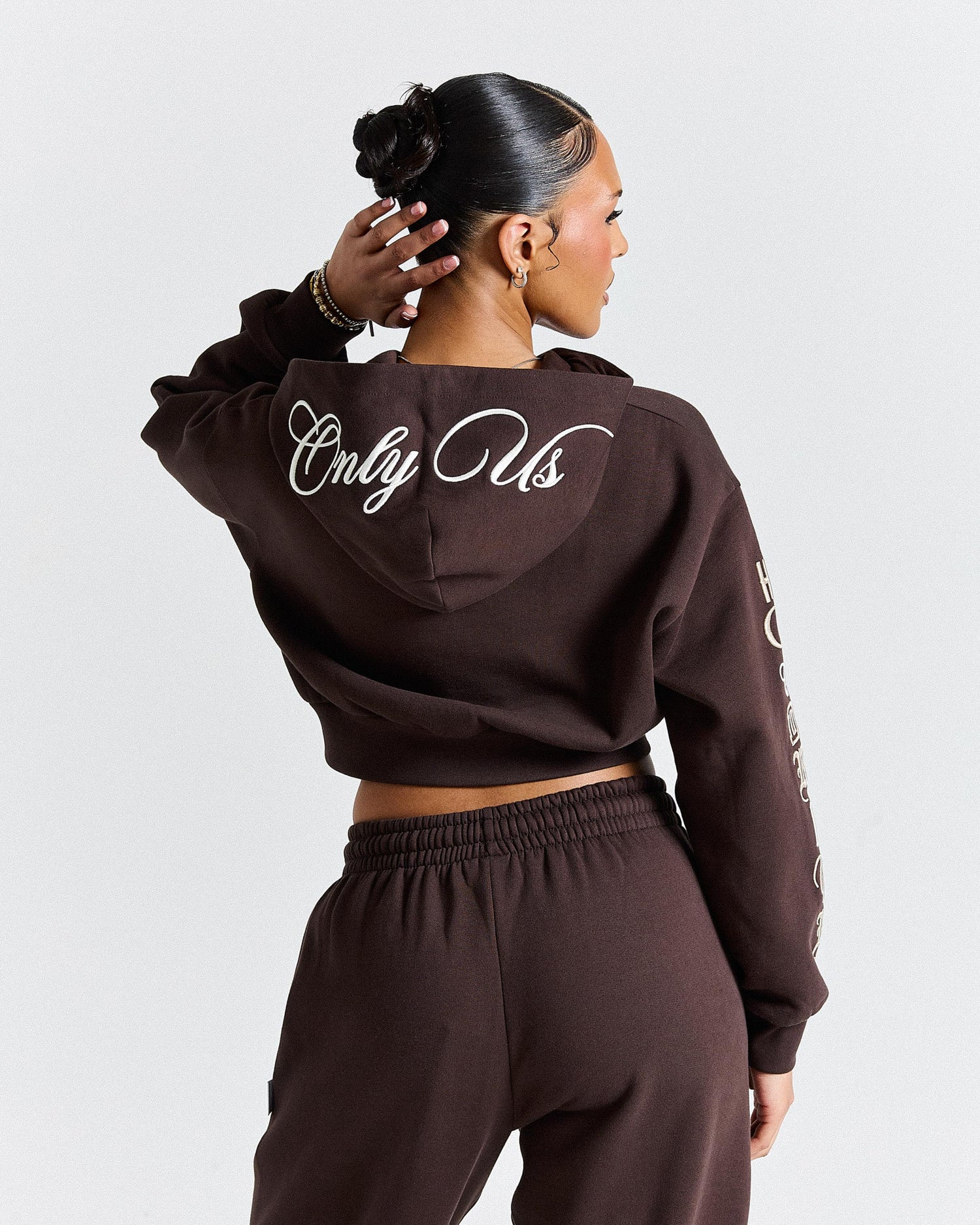 Calor Cropped Zip Hoodie - Brown/White