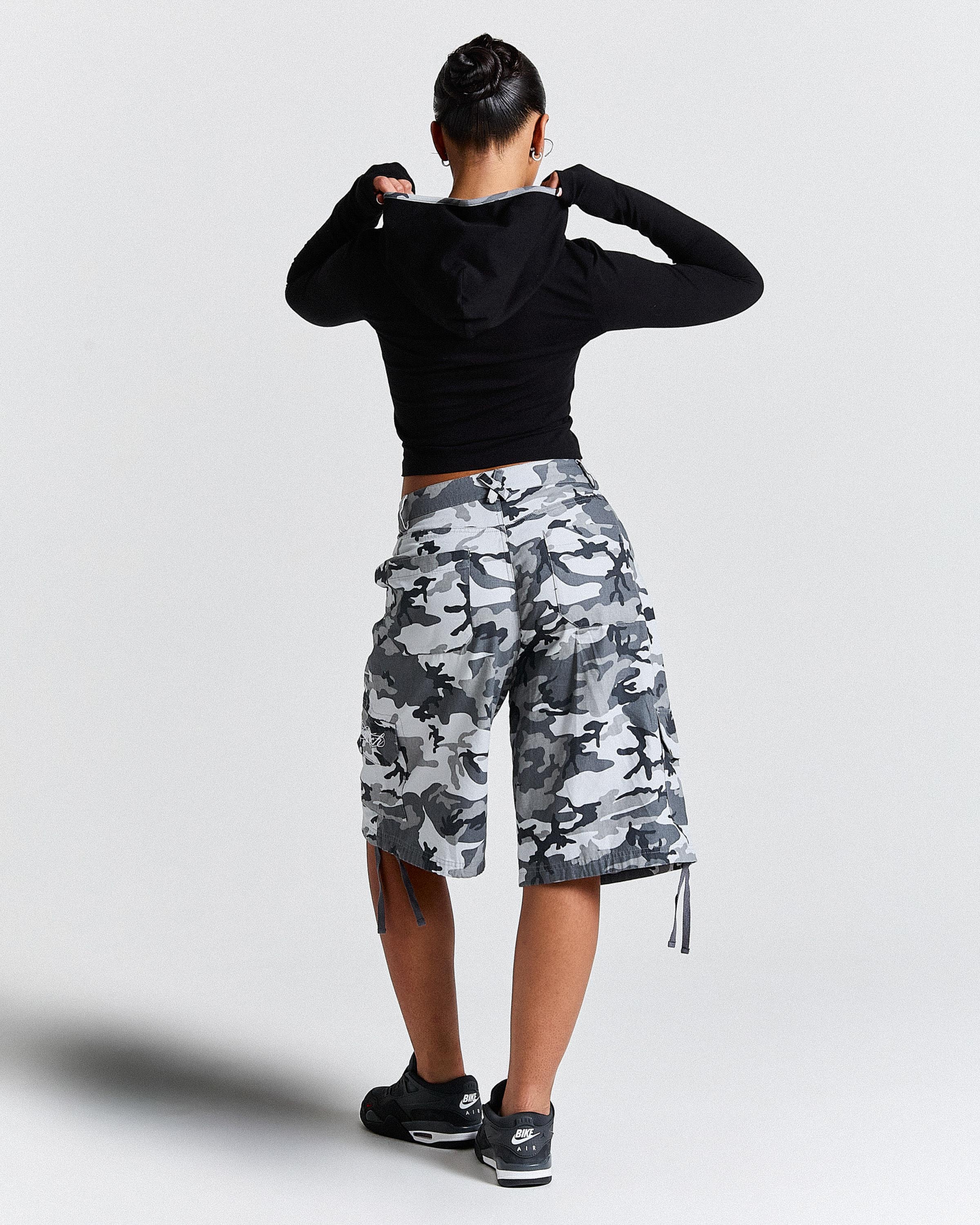 Field Oversized Cargo Woven Jort - Grey Camo