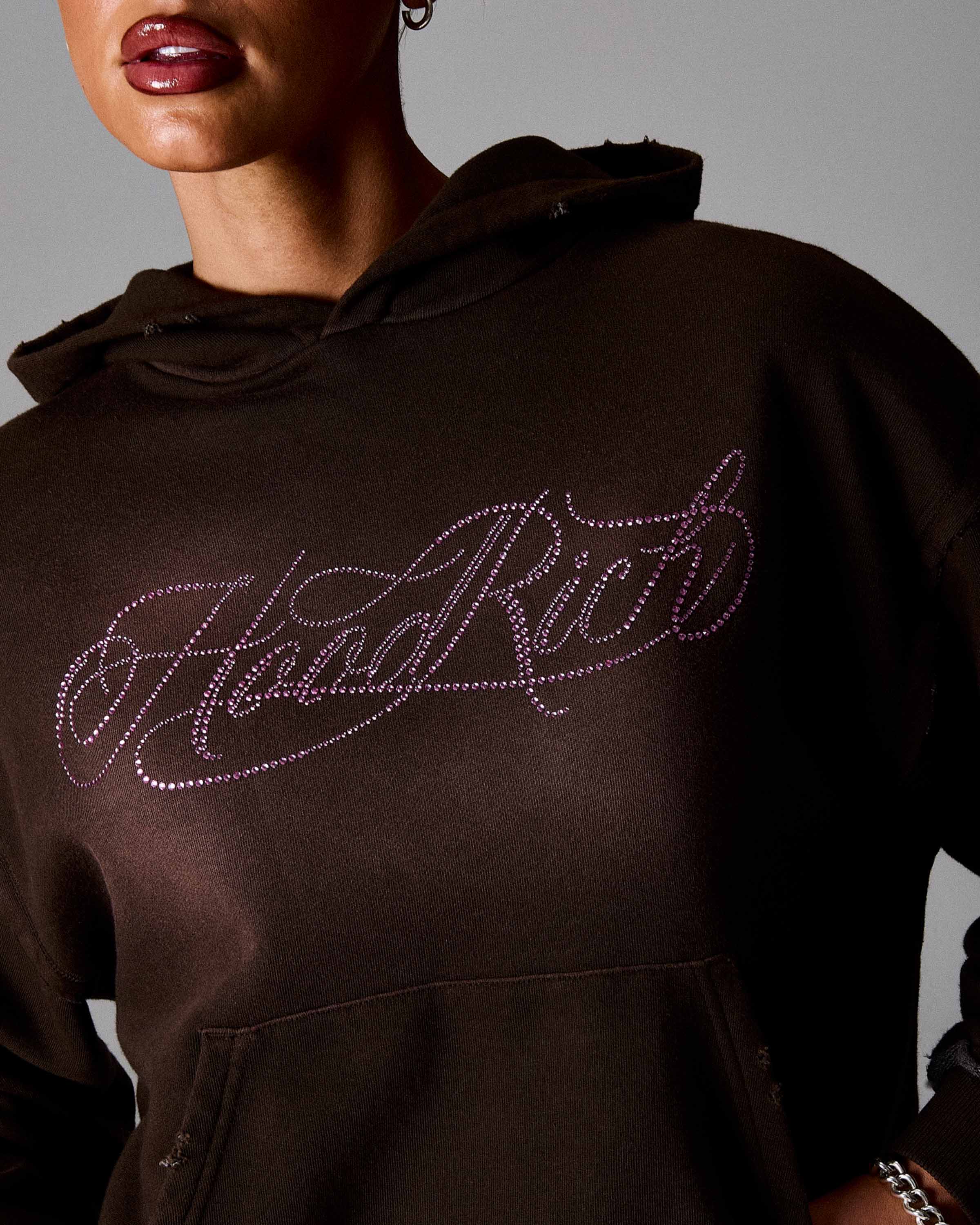 Felpa con cappuccio di media lunghezza The Winner's Circle Amber Script - Marrone/Rosa