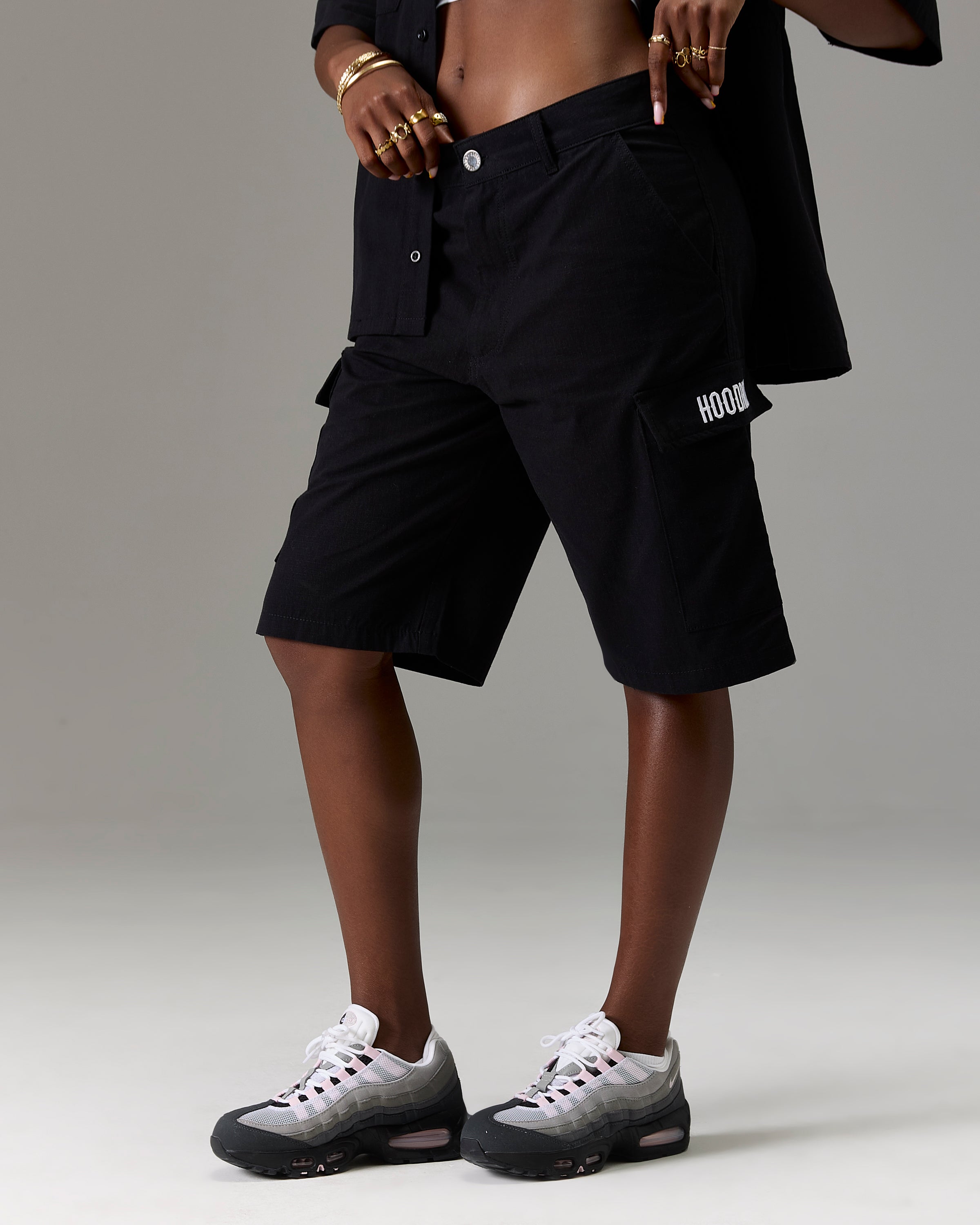 Pantaloncini cargo ripstop Winner's Circle - Nero/Bianco