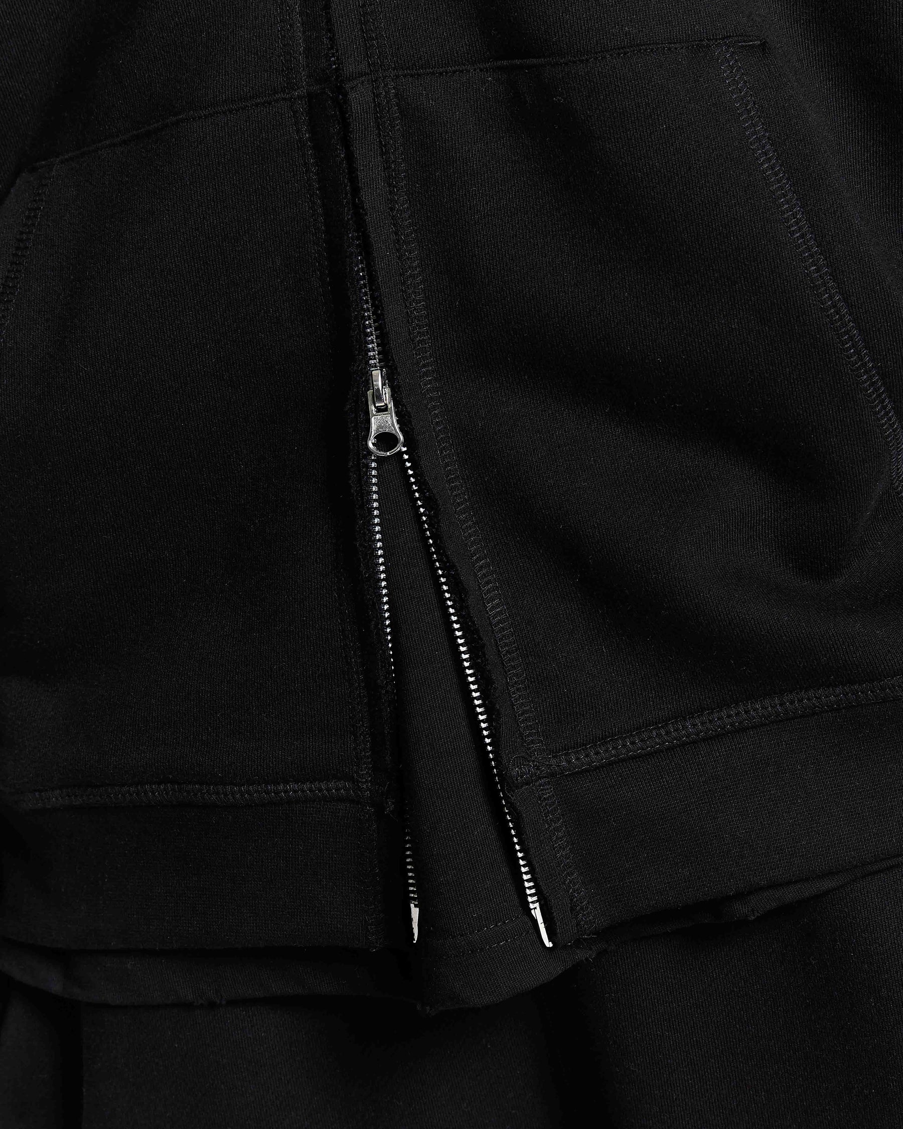 Fray Zip Relaxed Fit Hoodie - Black