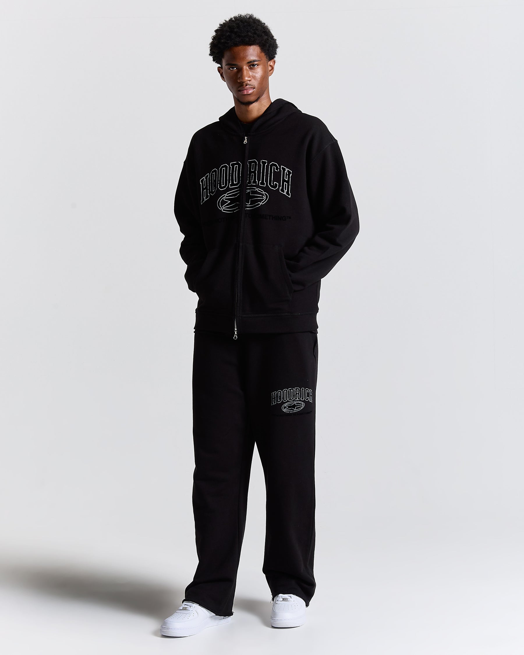 Fray Zip Relaxed Fit Hoodie - Black