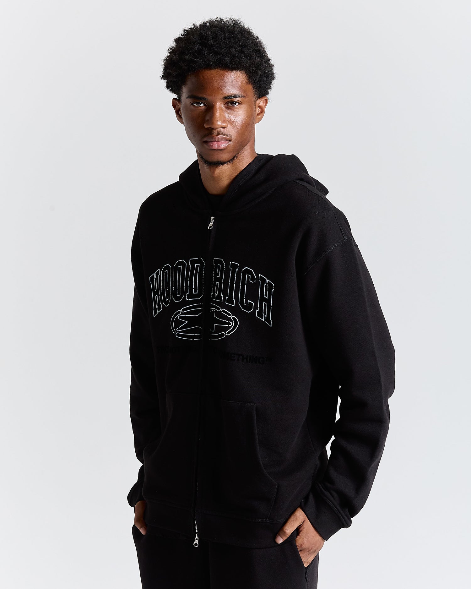 Fray Zip Relaxed Fit Hoodie - Black