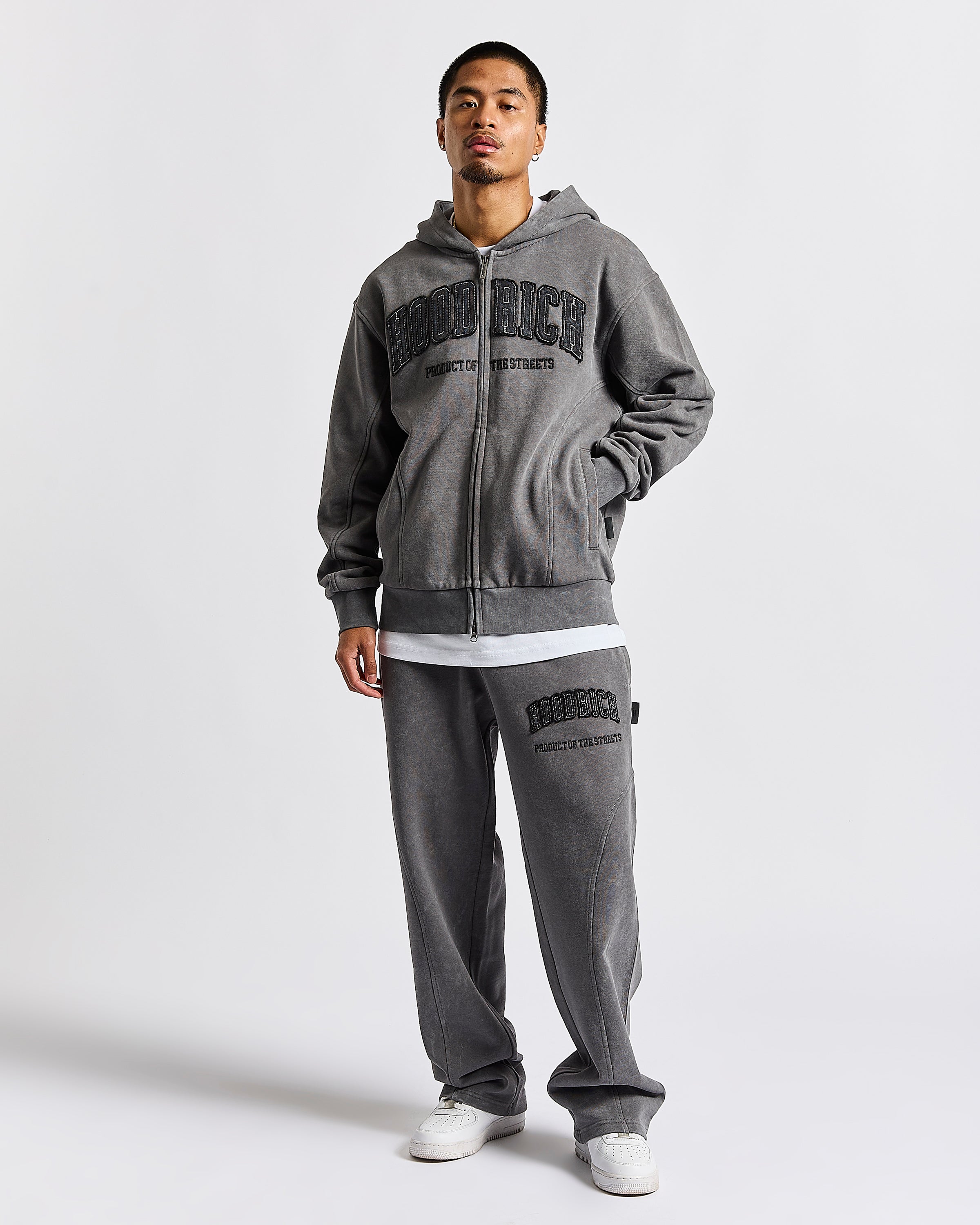 Pantaloni da jogging oversize a gamba larga Cursed - Grigio lavaggio/Nero