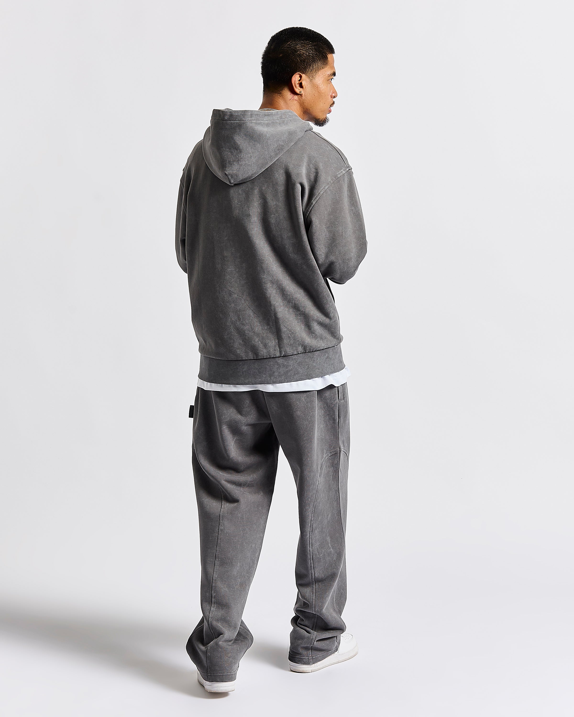Felpa con cappuccio oversize con zip Cursed - Grigio lavaggio/Nero