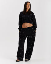 Razor Oversized Wide Leg Joggers - Black/Rhinestone