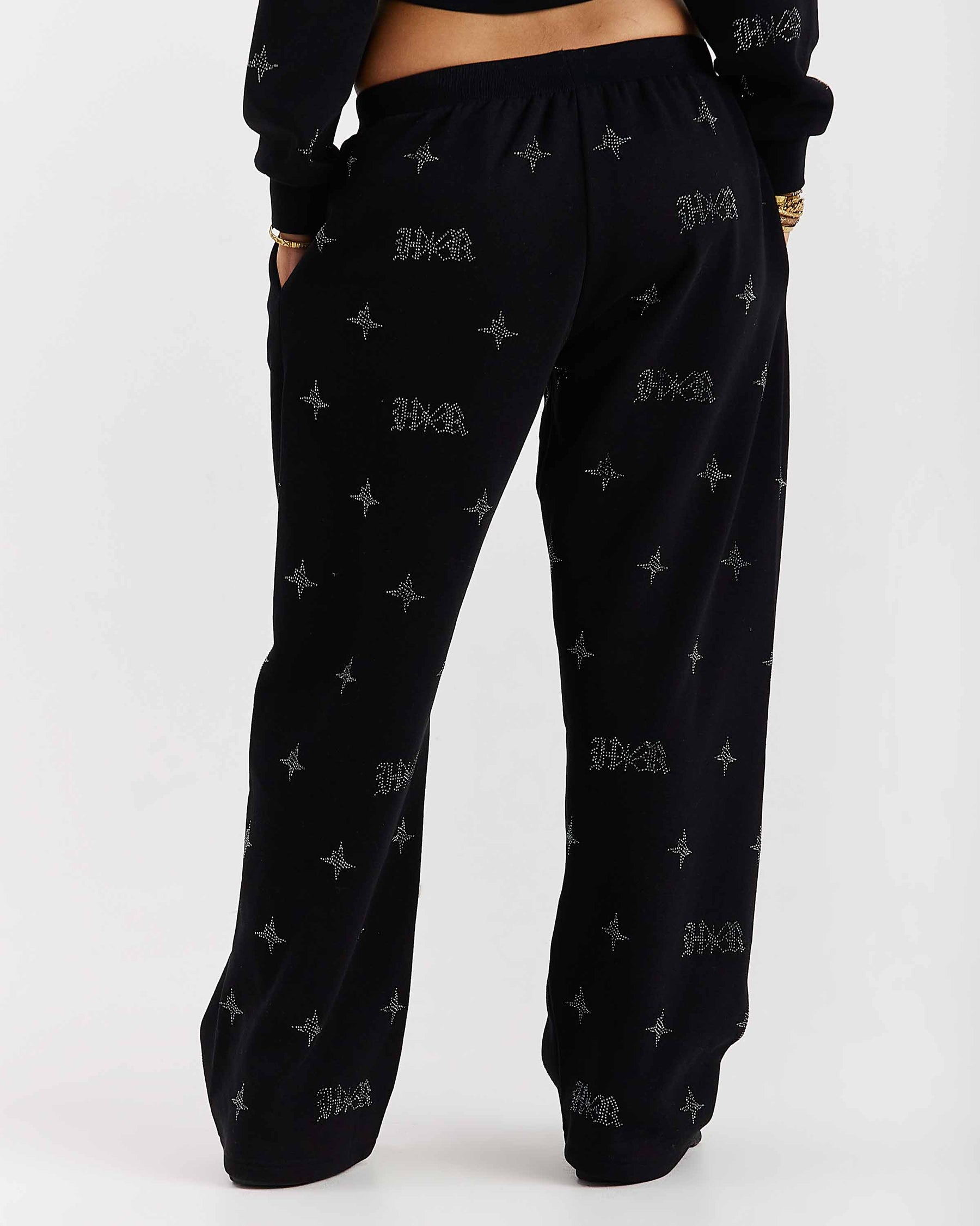 Pantaloni da jogging oversize a gamba larga Razor - Nero/Strass