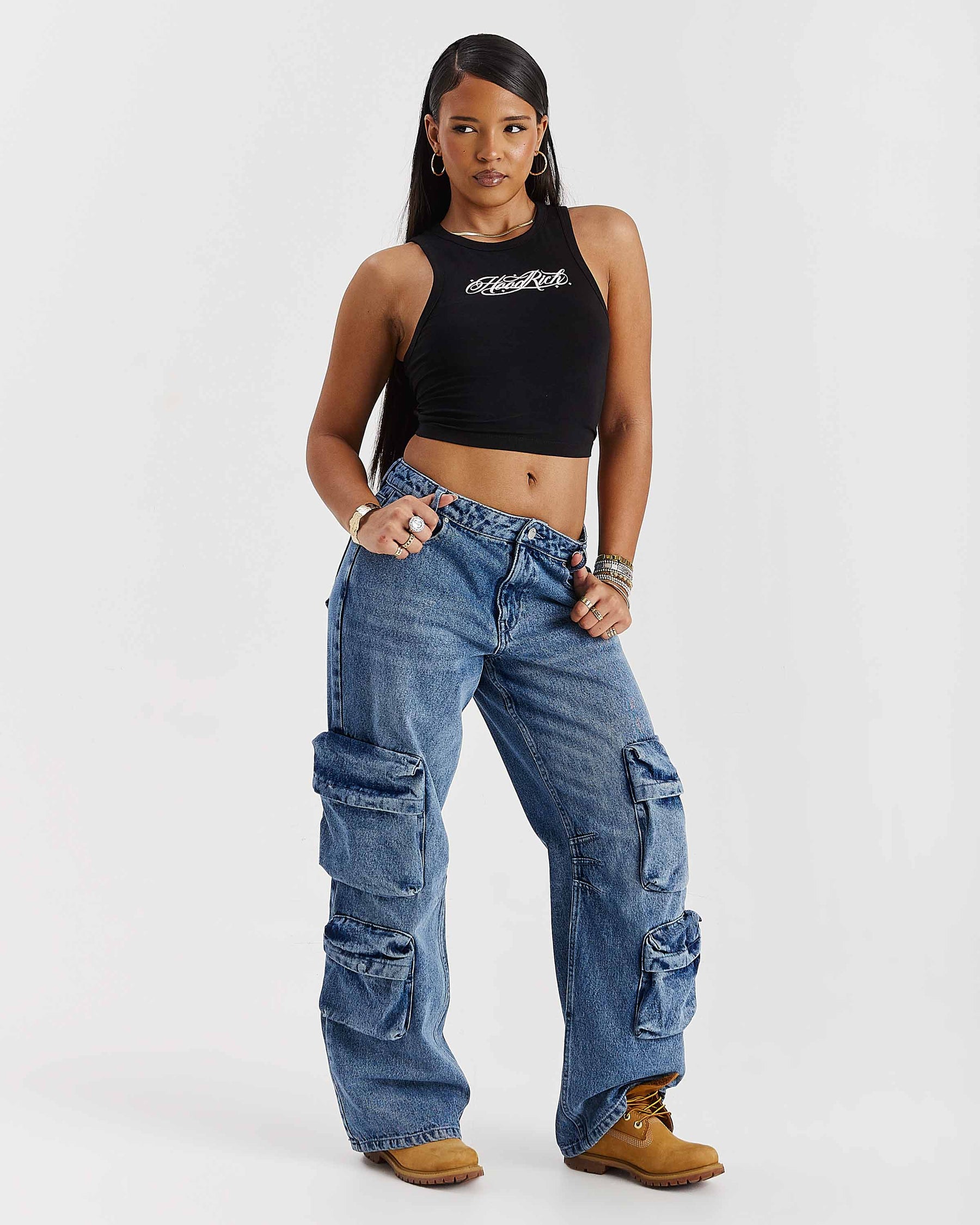Jeans cargo a gamba larga Token - Blu medio lavato