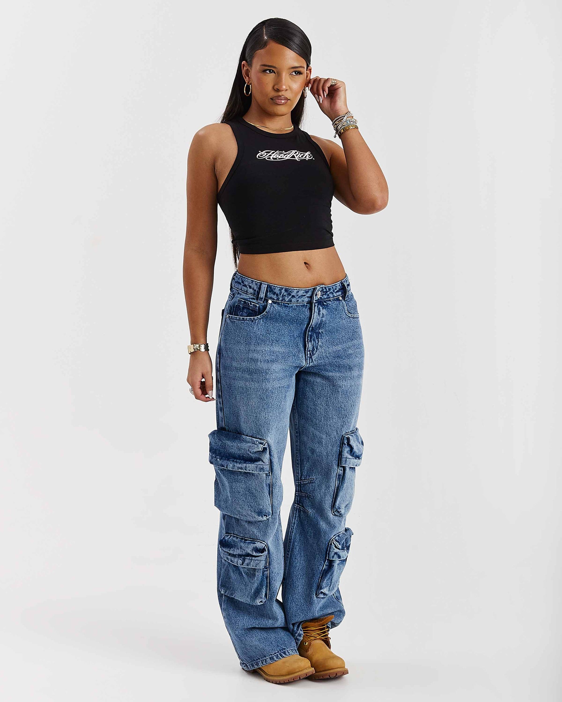 Jeans cargo a gamba larga Token - Blu medio lavato
