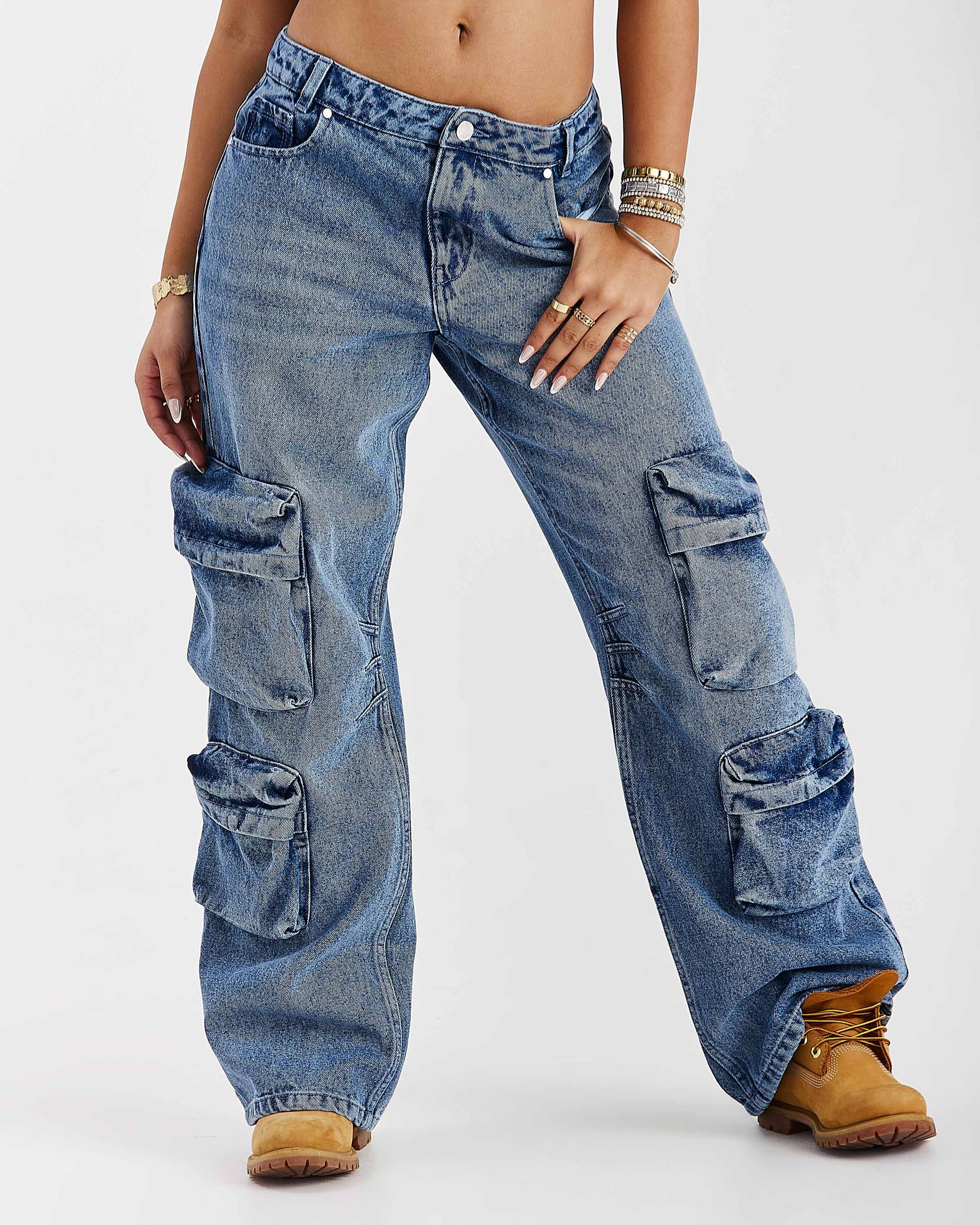 Jeans cargo a gamba larga Token - Blu medio lavato
