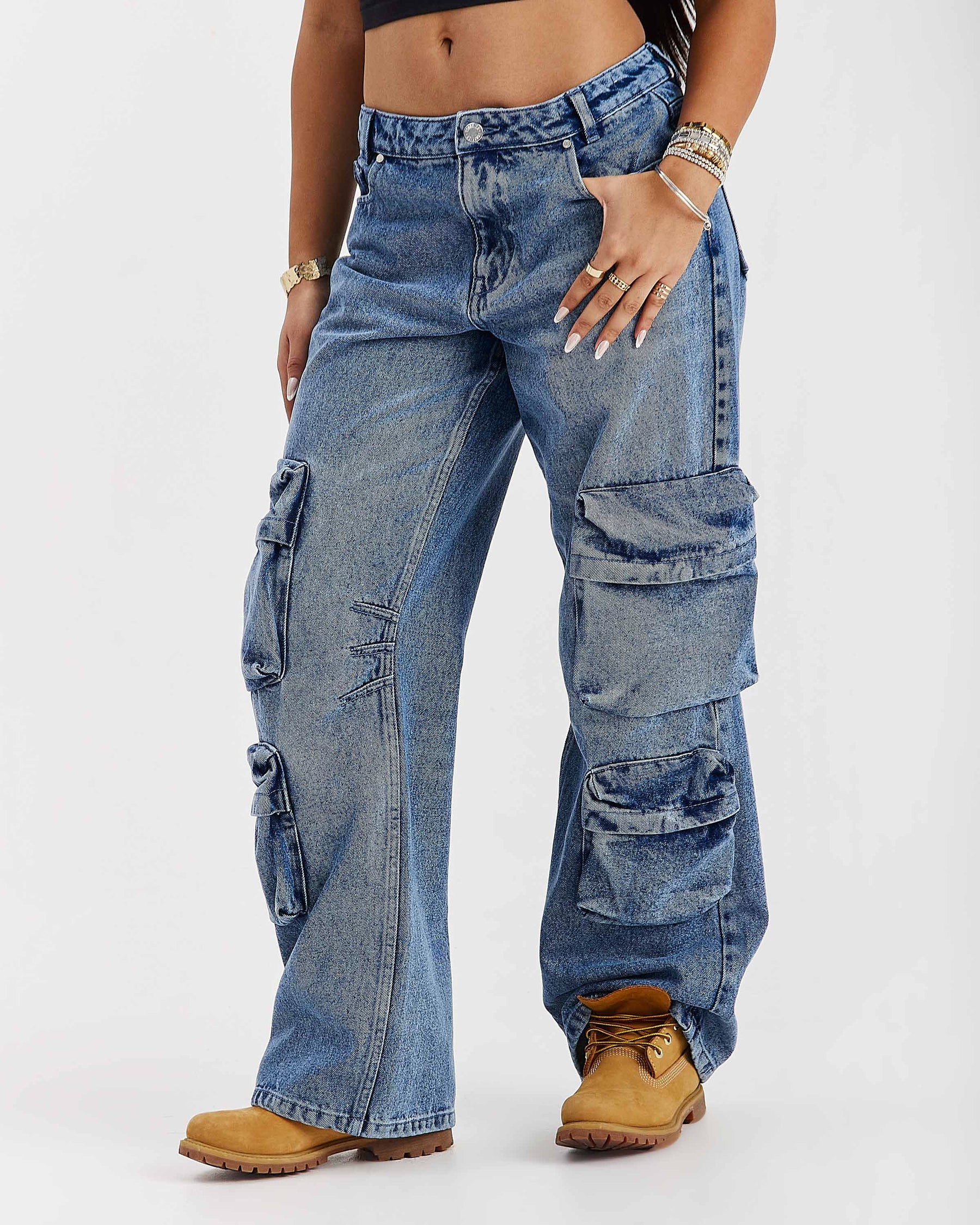 Jeans cargo a gamba larga Token - Blu medio lavato