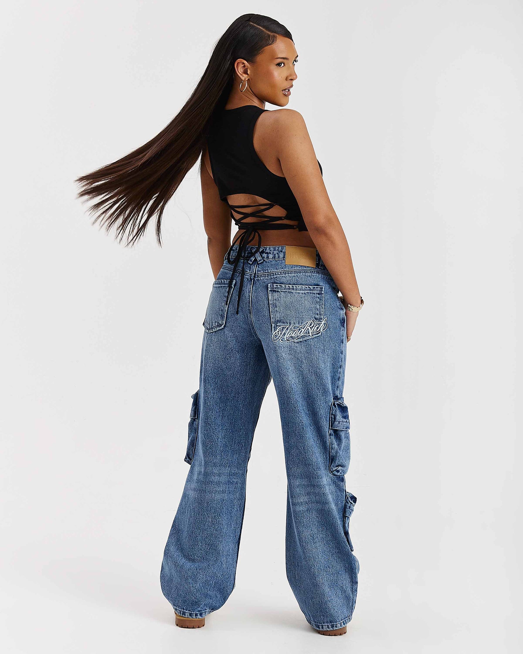 Jeans cargo a gamba larga Token - Blu medio lavato