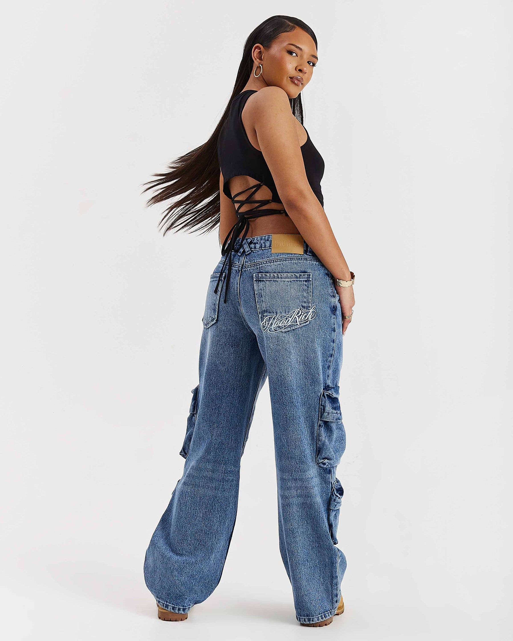 Jeans cargo a gamba larga Token - Blu medio lavato