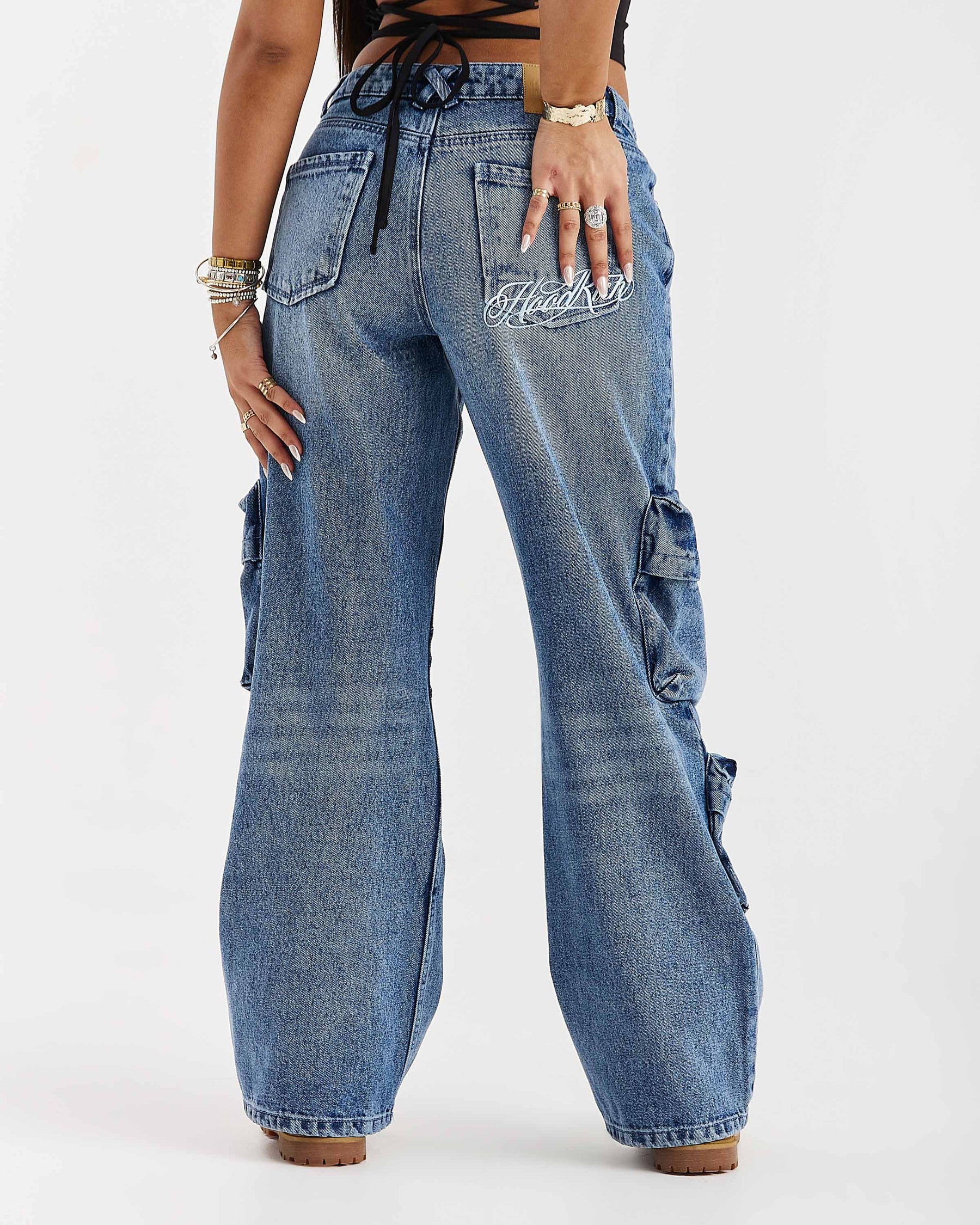 Jeans cargo a gamba larga Token - Blu medio lavato
