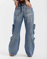Jeans cargo a gamba larga Token - Blu medio lavato