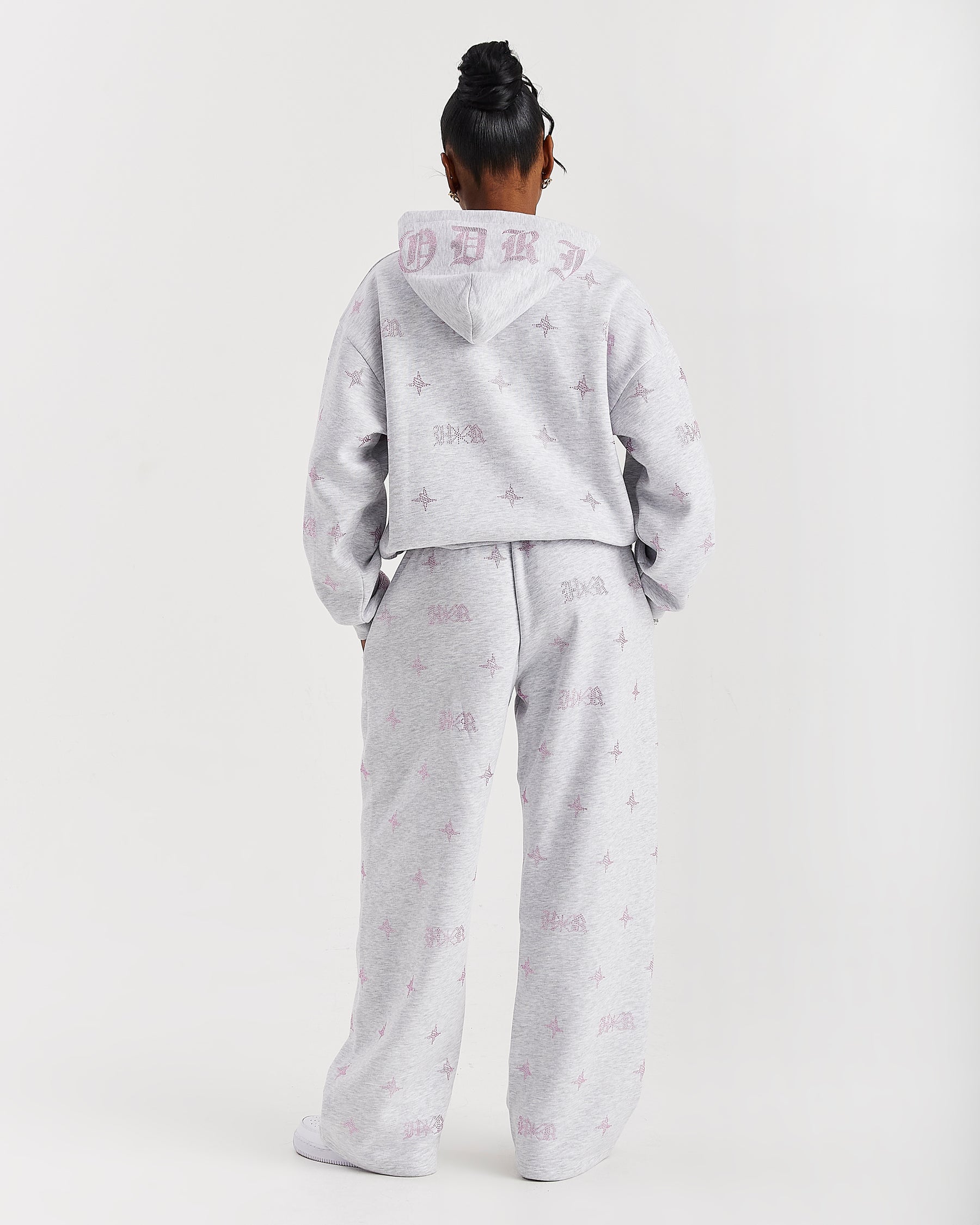 Felpa con cappuccio Razor Mid Length - Grigio chiaro/Strass