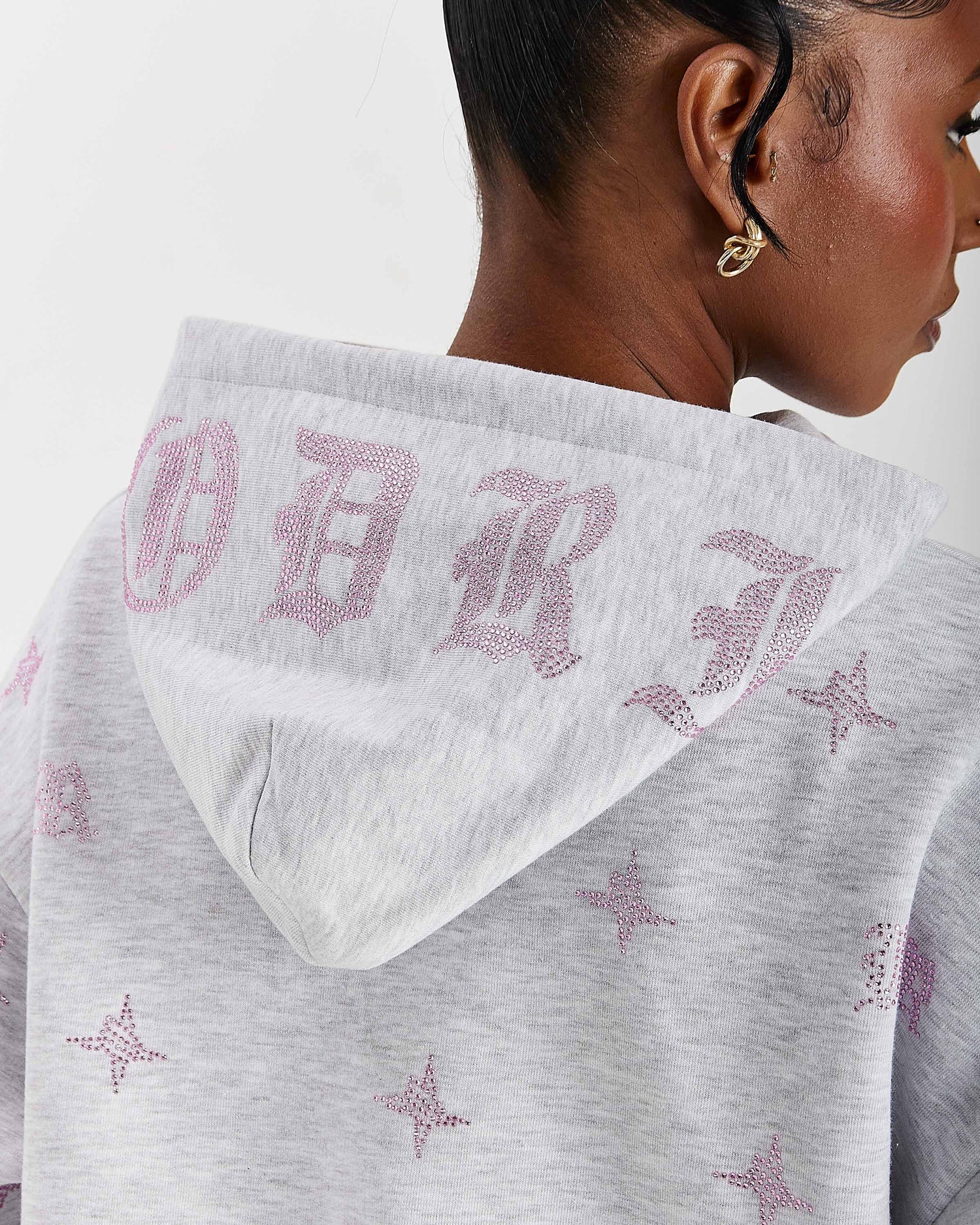 Felpa con cappuccio Razor Mid Length - Grigio chiaro/Strass