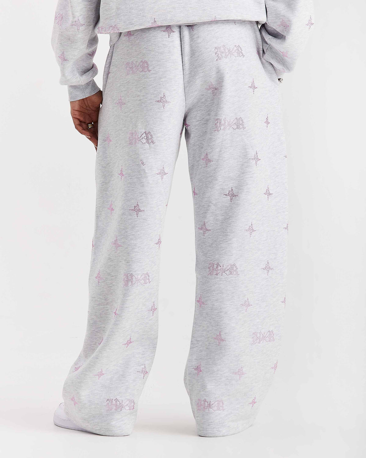 Pantaloni da jogging oversize a gamba larga Razor - Grigio chiaro/Strass