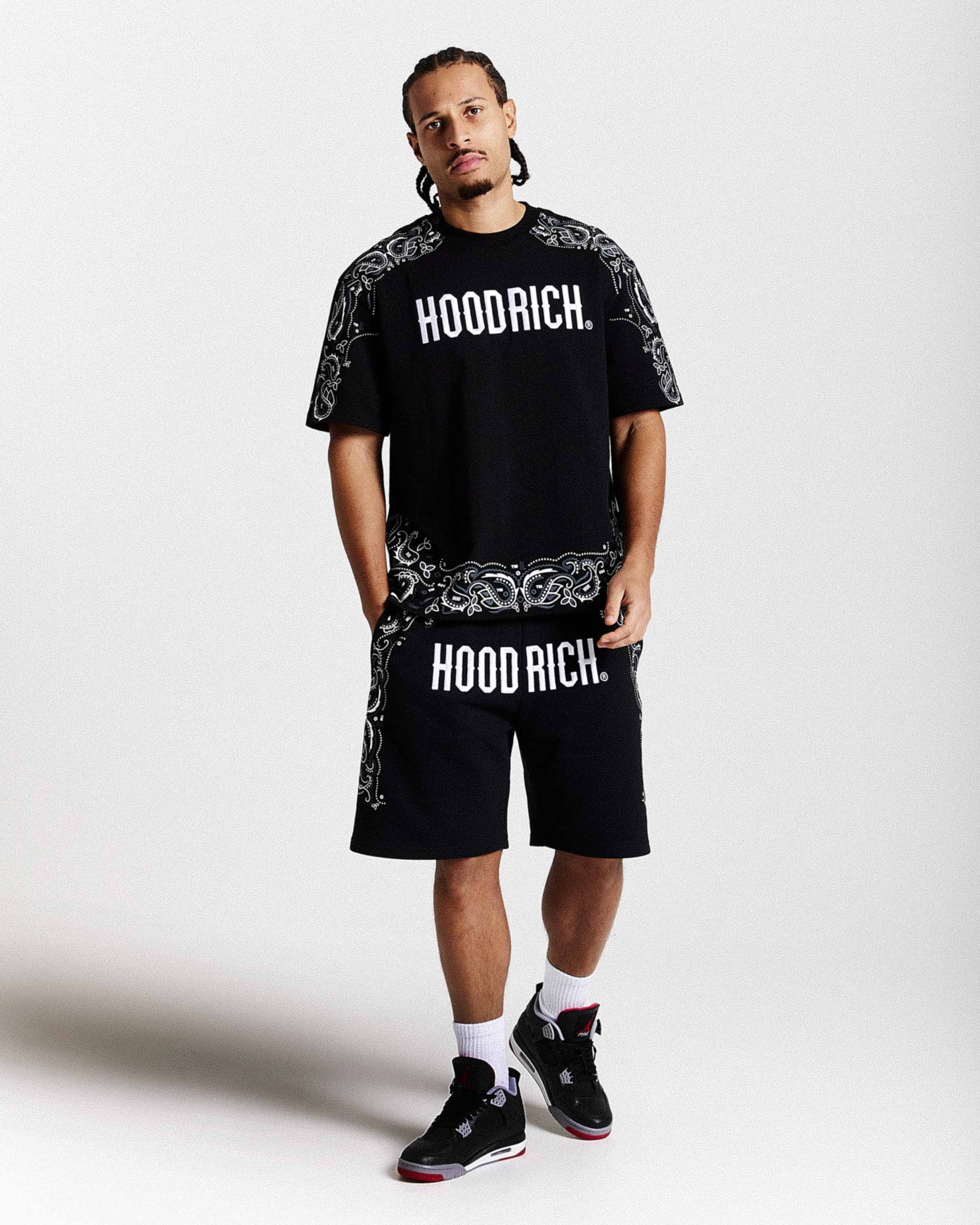 T-shirt oversize con motivo - Nero/Bianco/Grigio