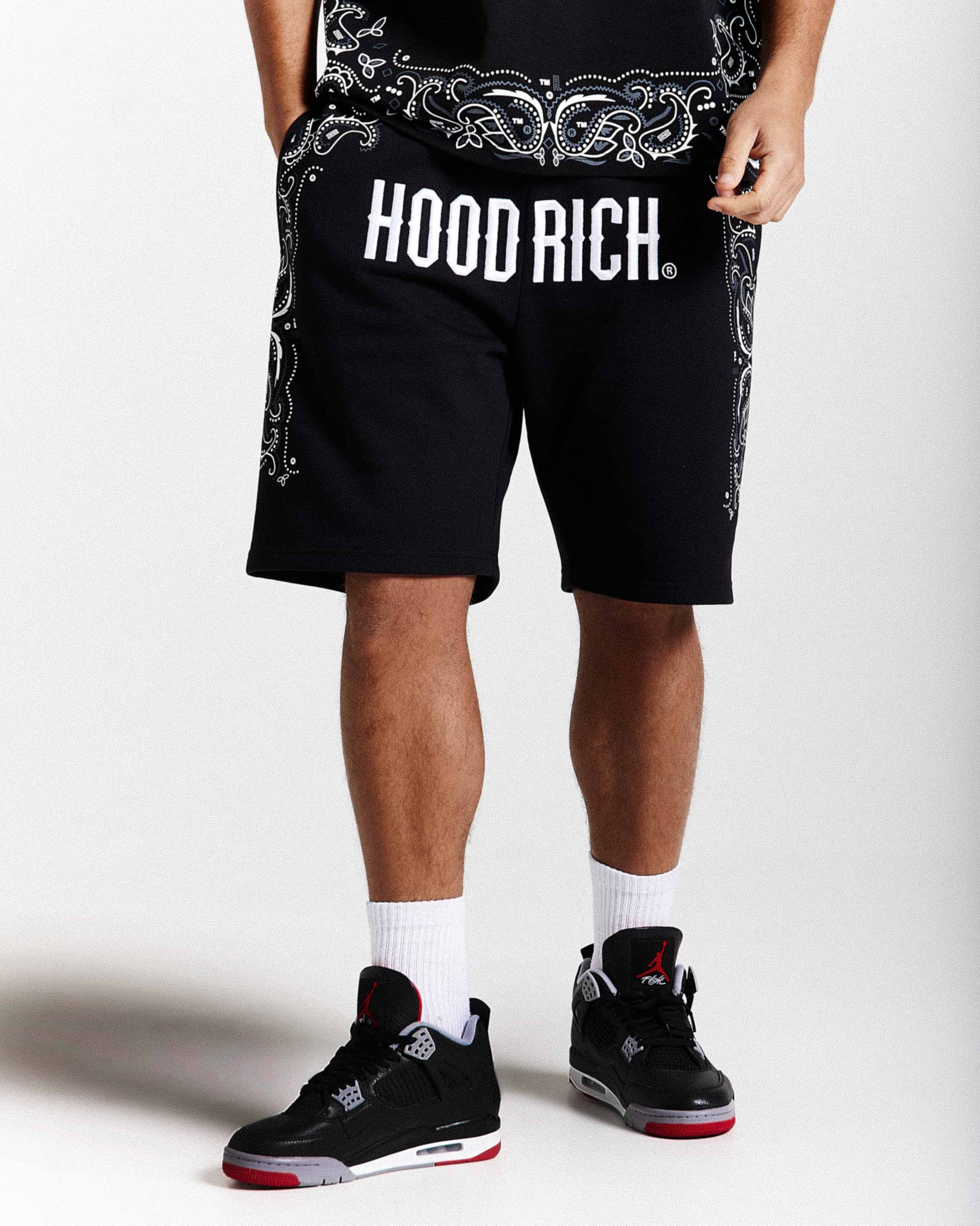 Pantaloncini oversize con motivo - Nero/Bianco/Grigio
