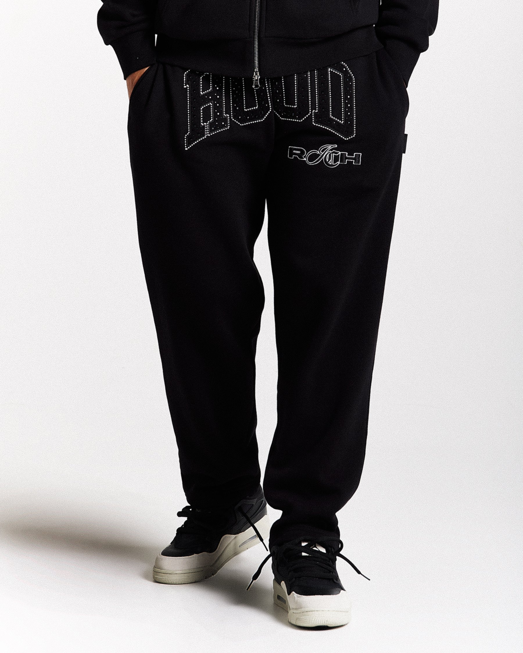 Captain Oversized Wide Leg Joggers - Black/White