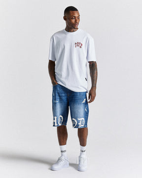 Old English Denim Short - Light Blue/White
