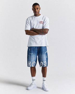 Old English Denim Short - Light Blue/White