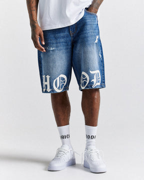 Old English Denim Short - Light Blue/White