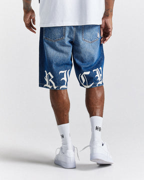 Old English Denim Short - Light Blue/White