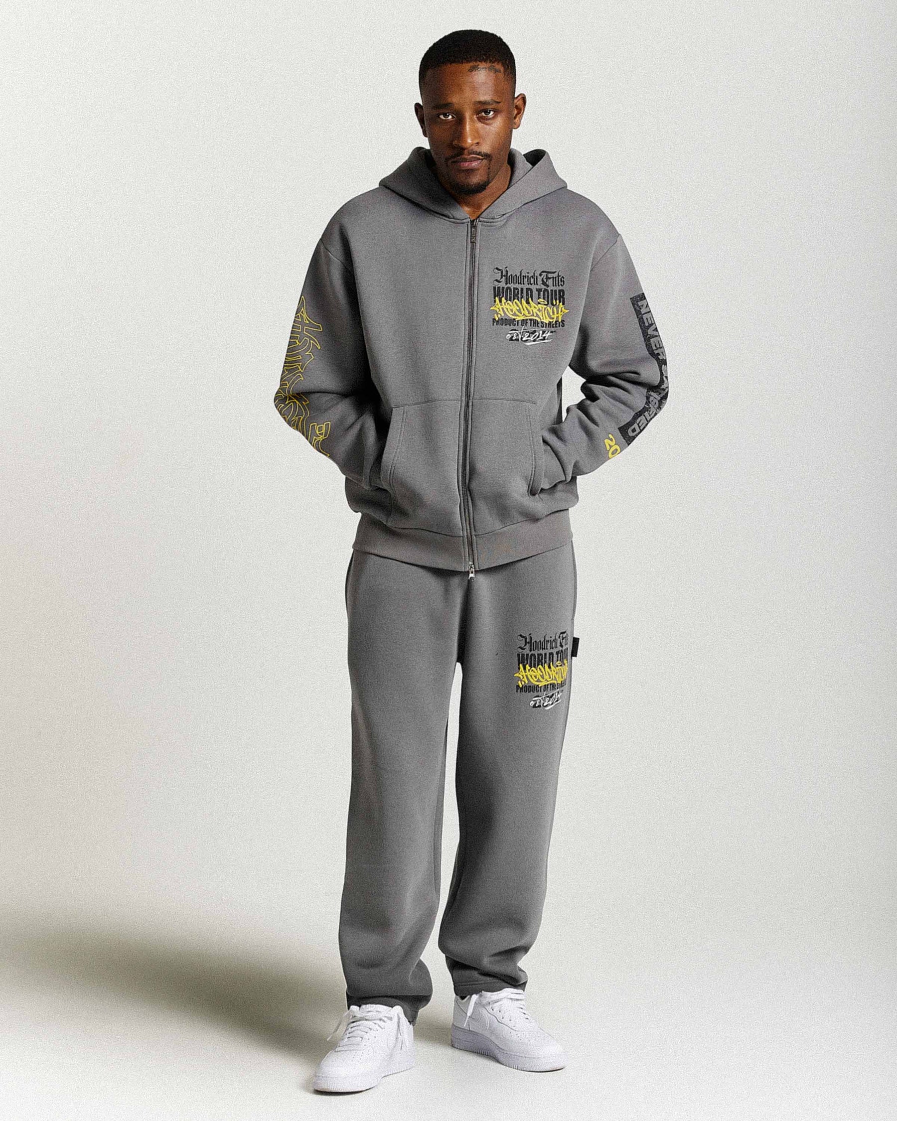 Felpa con cappuccio oversize con zip Stamp Tour - Grigio/Nero/Giallo