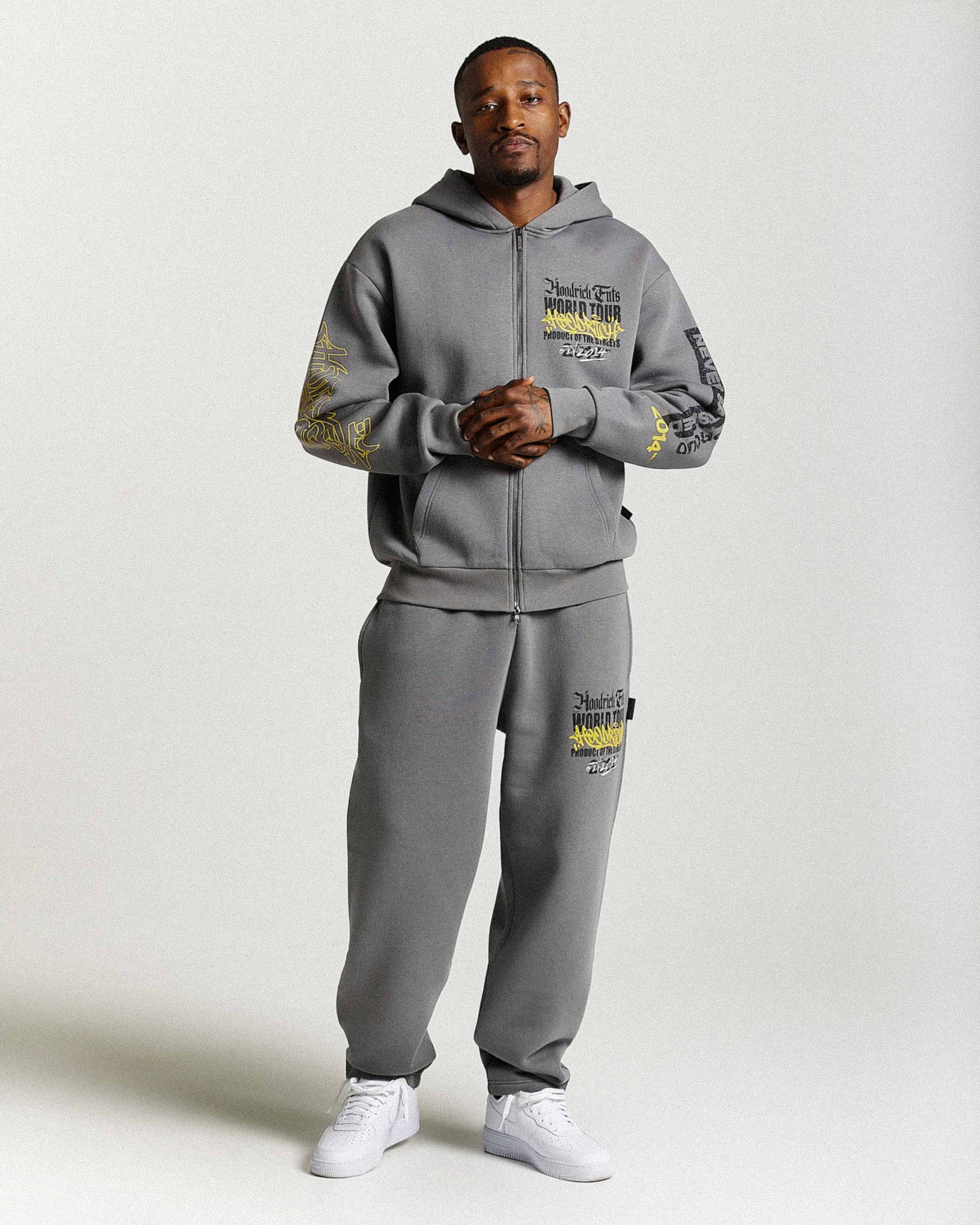 Felpa con cappuccio oversize con zip Stamp Tour - Grigio/Nero/Giallo