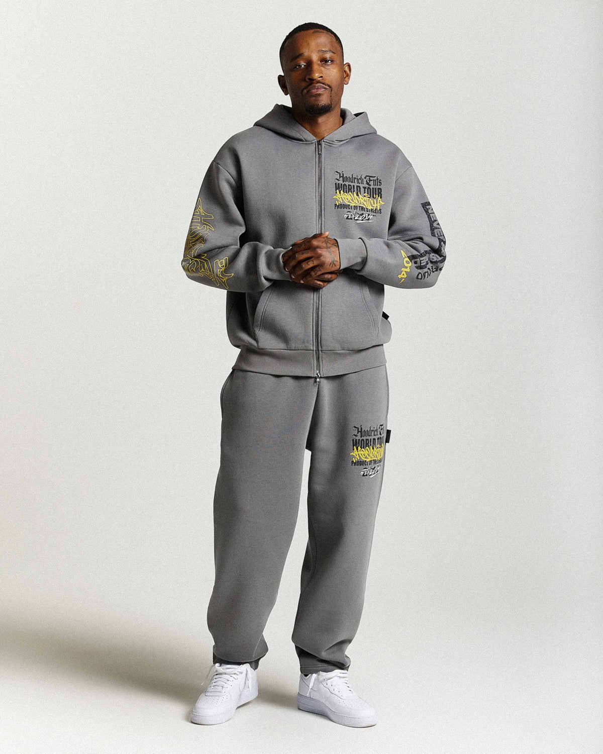 Stamp Tour Oversized Zip Hoodie - Grey/Black/Yellow