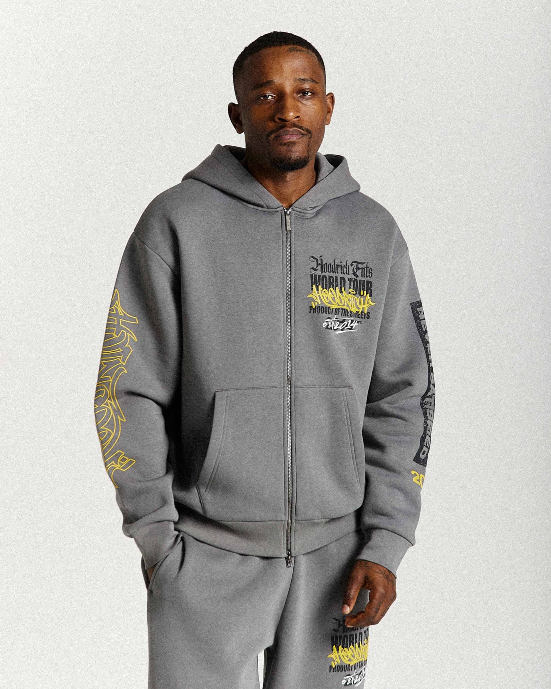 Felpa con cappuccio oversize con zip Stamp Tour - Grigio/Nero/Giallo
