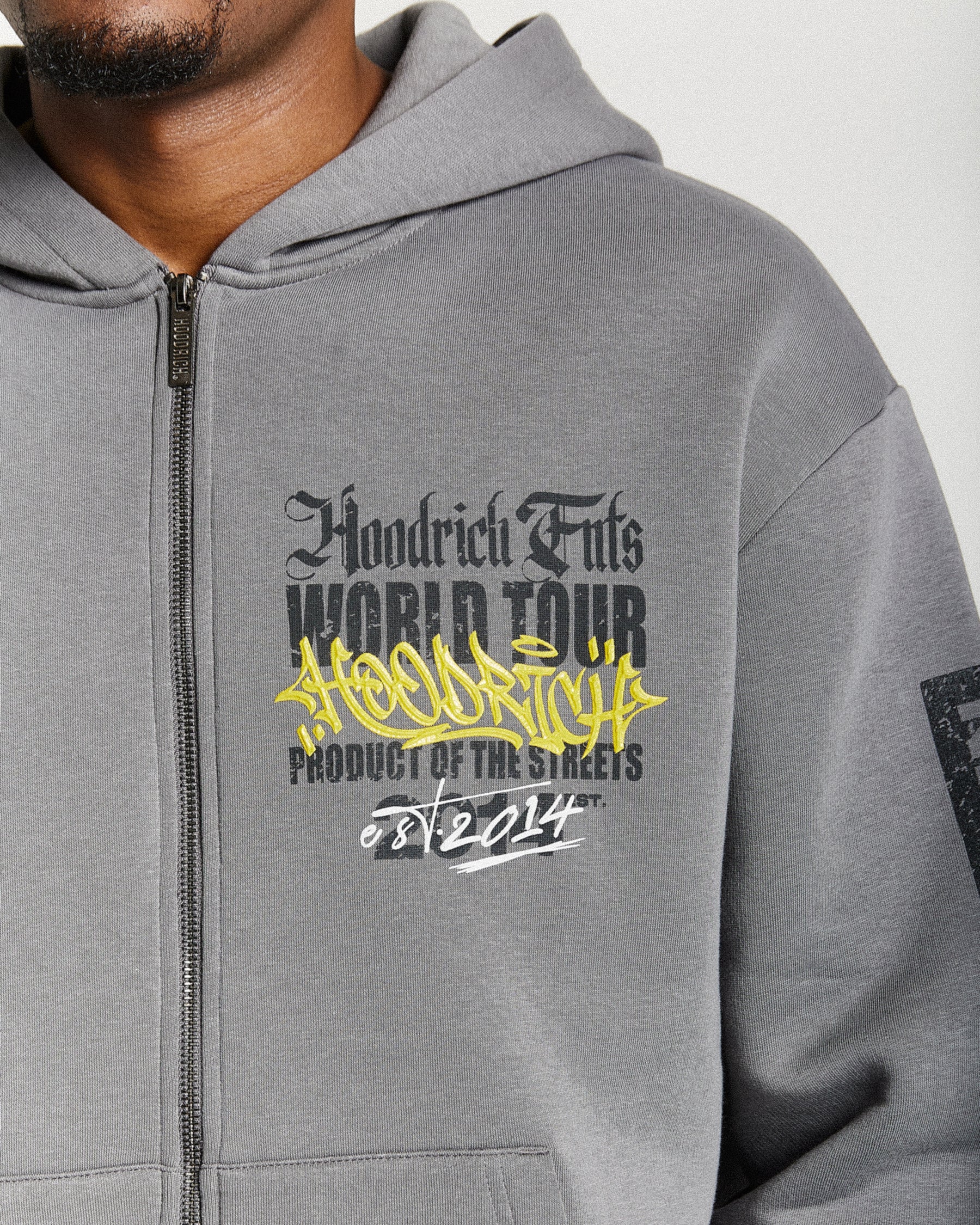 Stamp Tour Oversized Zip Hoodie - Grey/Black/Yellow