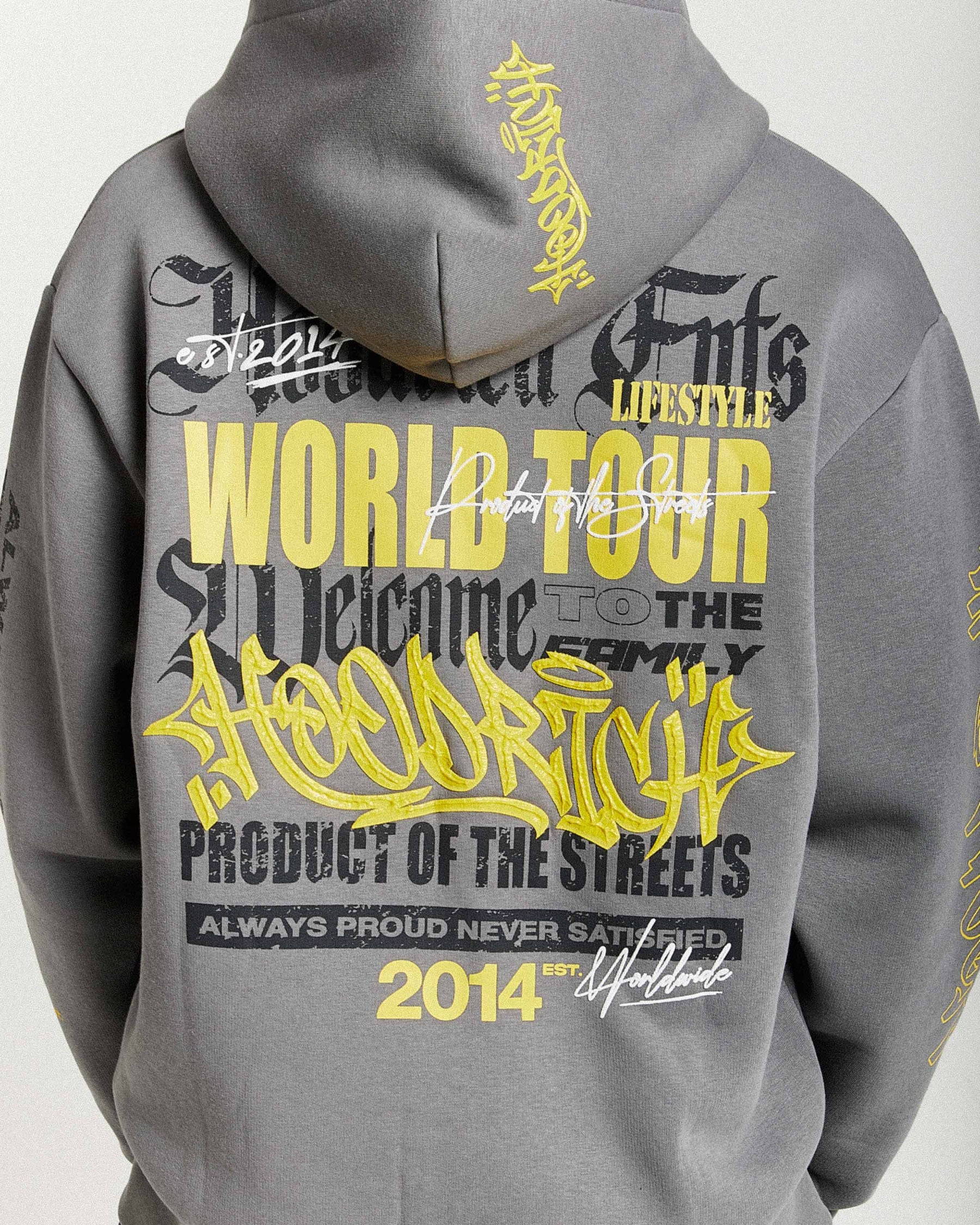Felpa con cappuccio oversize con zip Stamp Tour - Grigio/Nero/Giallo
