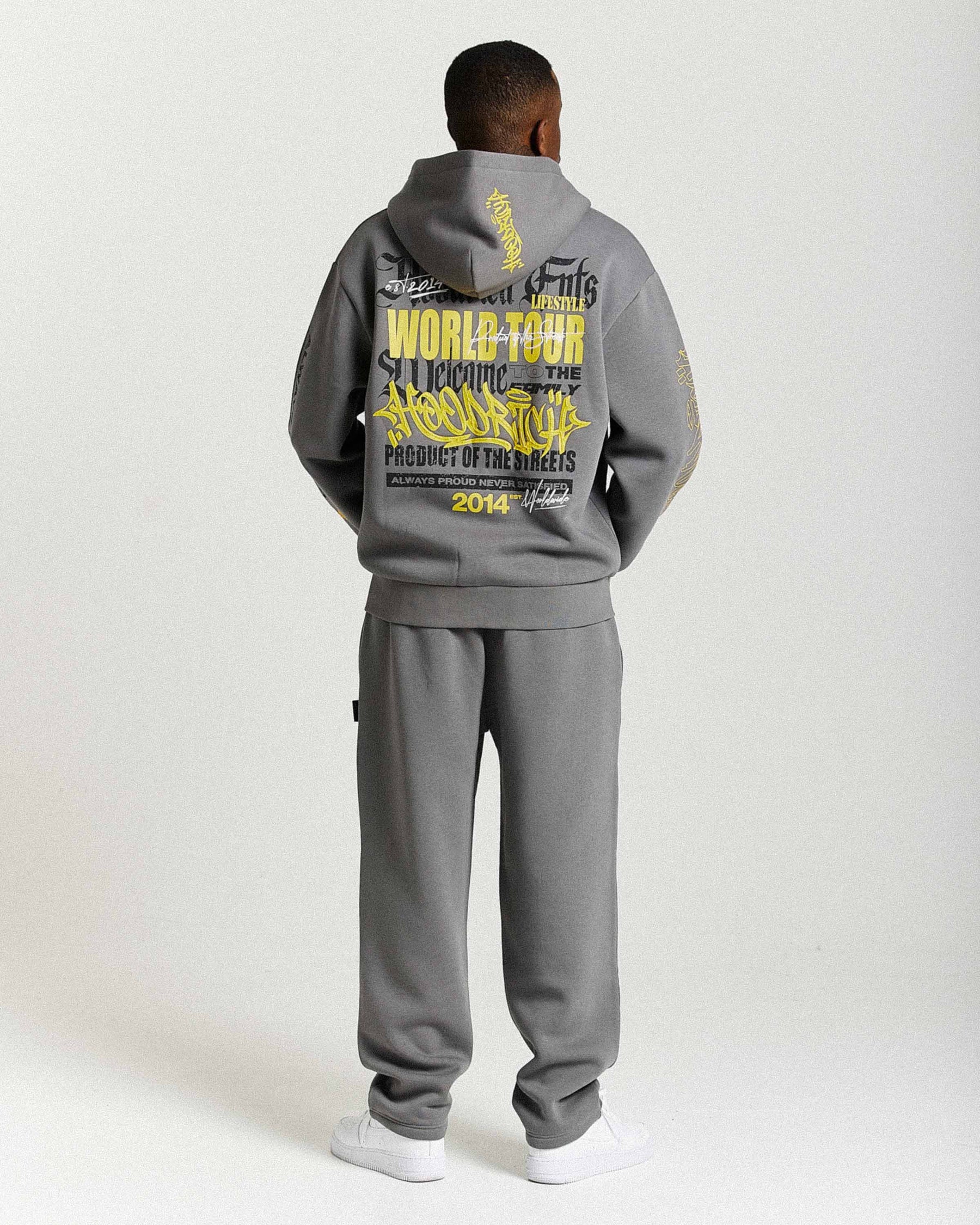 Felpa con cappuccio oversize con zip Stamp Tour - Grigio/Nero/Giallo