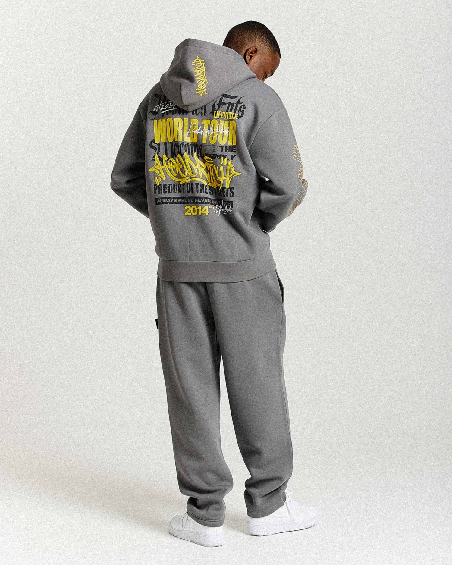 Felpa con cappuccio oversize con zip Stamp Tour - Grigio/Nero/Giallo