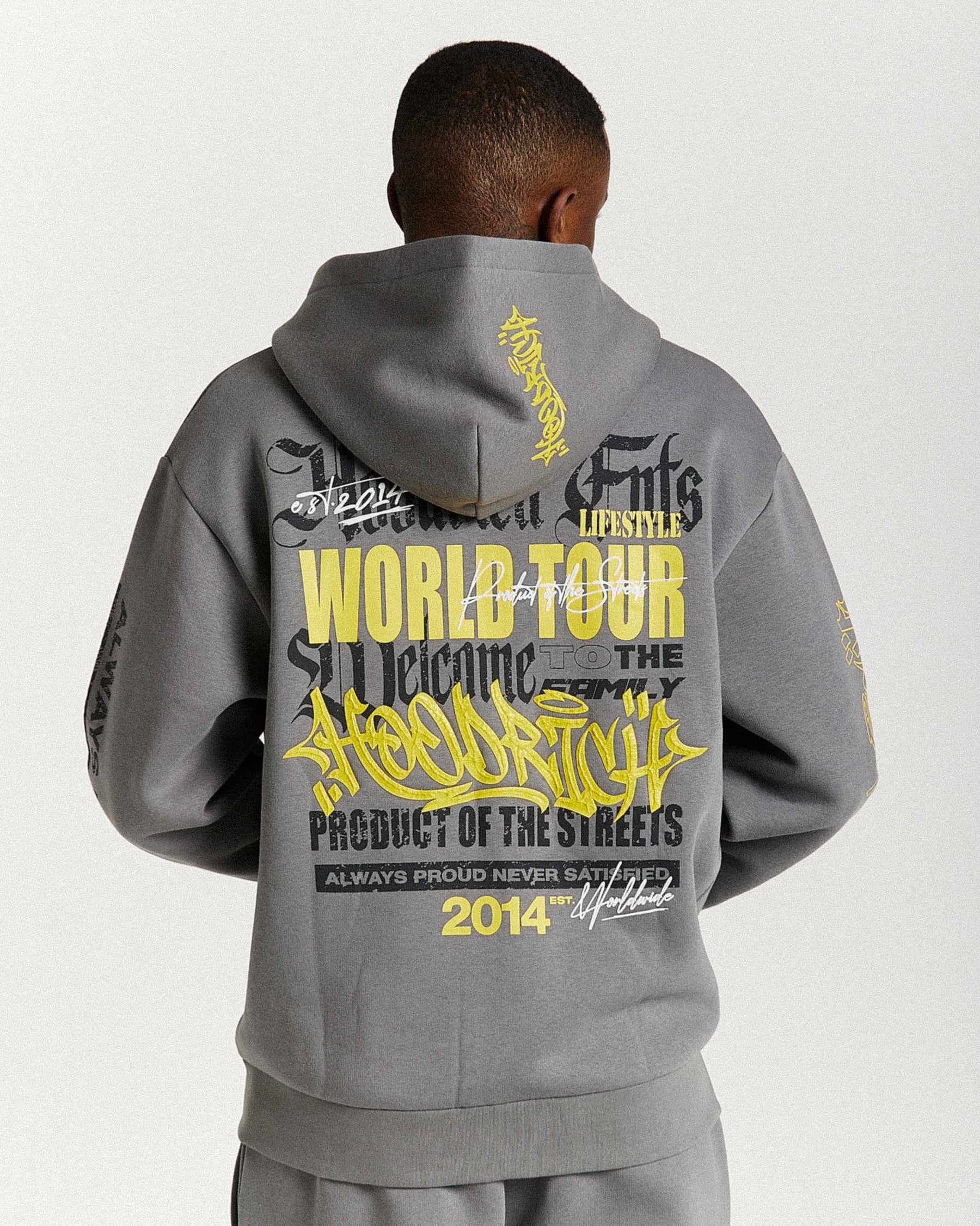 Felpa con cappuccio oversize con zip Stamp Tour - Grigio/Nero/Giallo