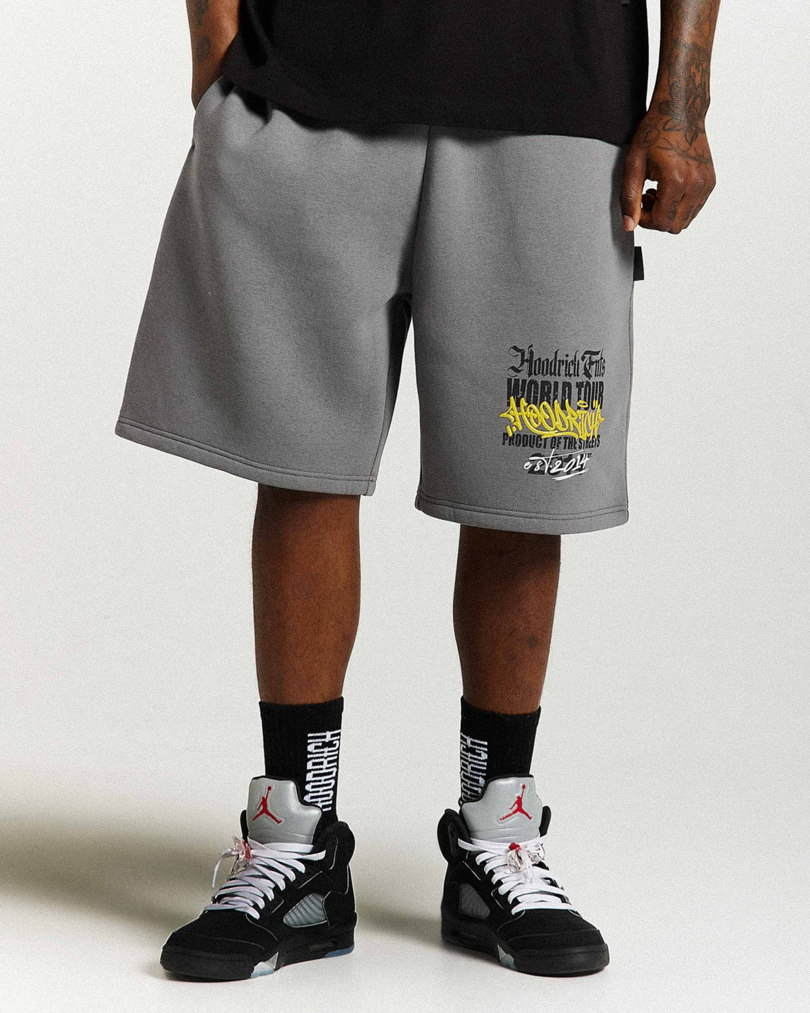 Stamp Tour Oversized Shorts - Grey/Black/Yellow