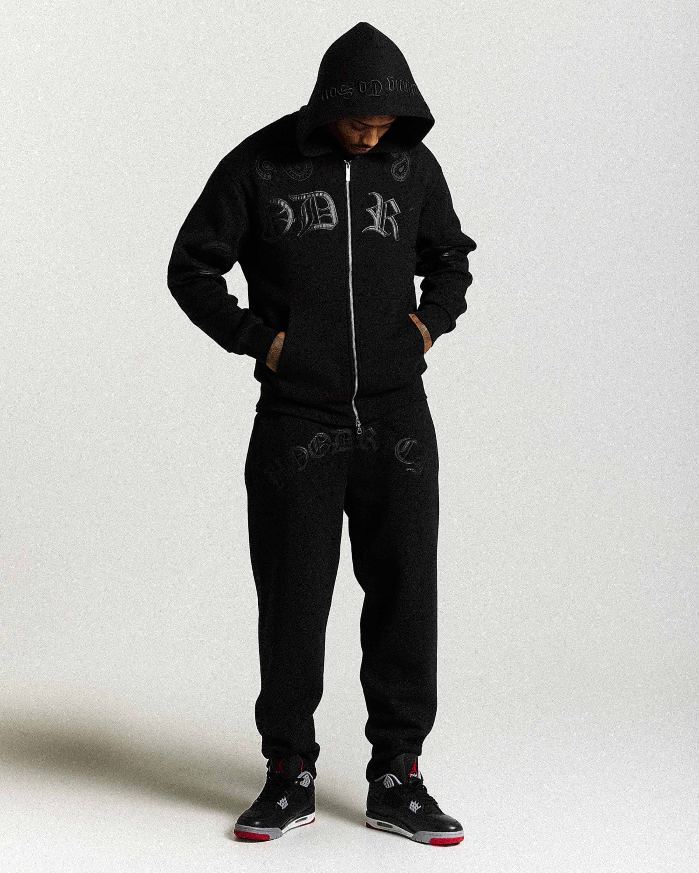 Felpa con cappuccio oversize Inkline con zip - Nera