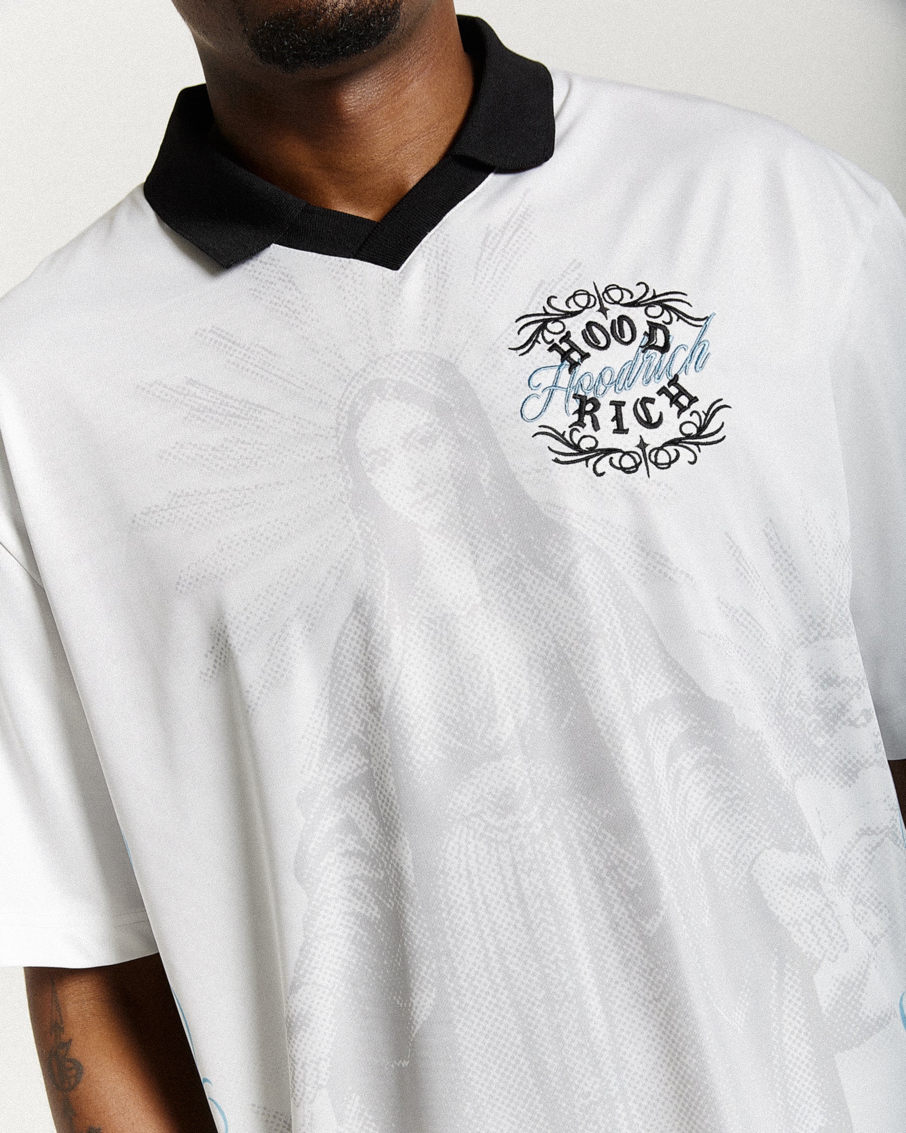 Rito Oversized Football Shirt - Off White/Black/Blue