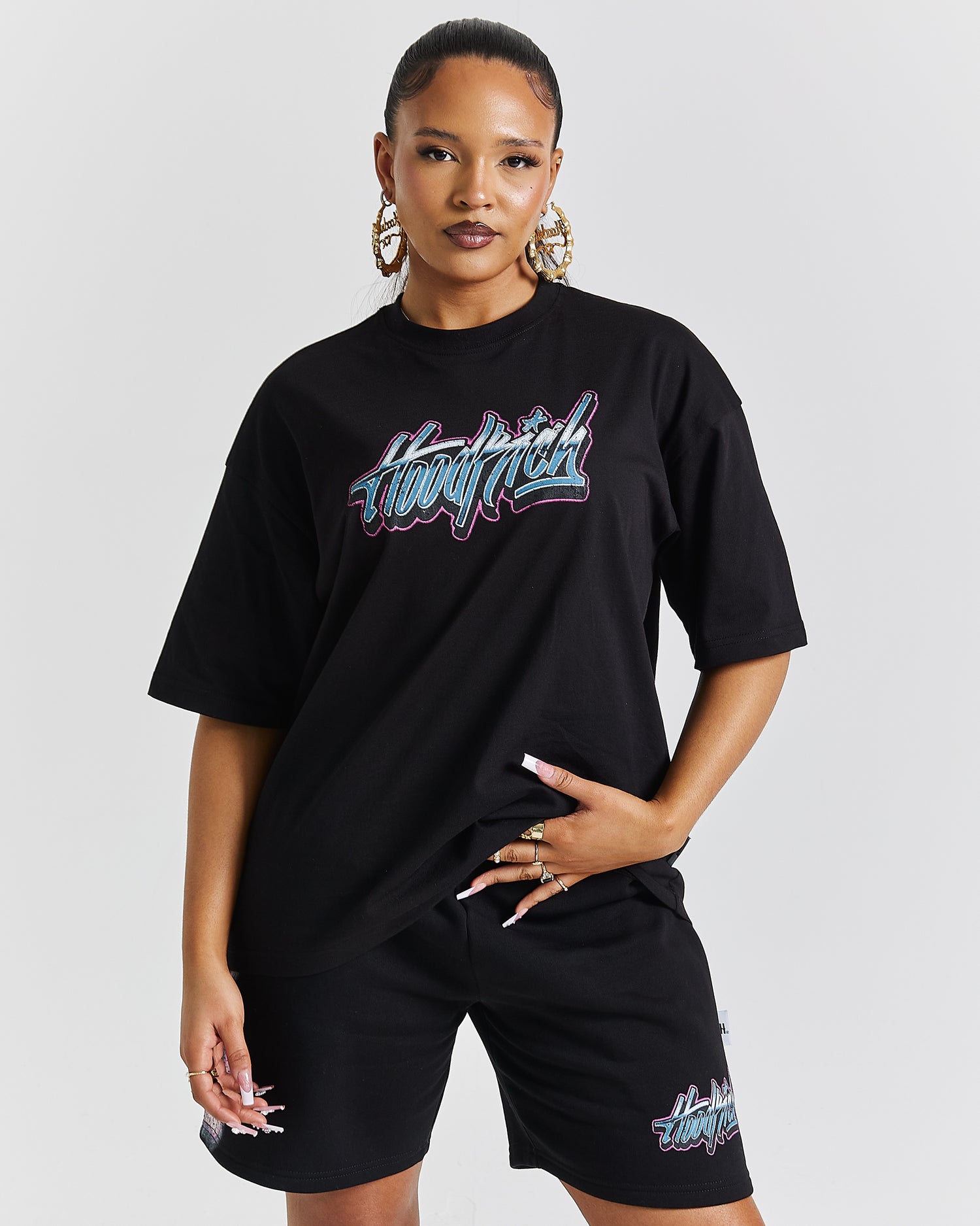 Erupt Oversized T-Shirt - Black/Pinks