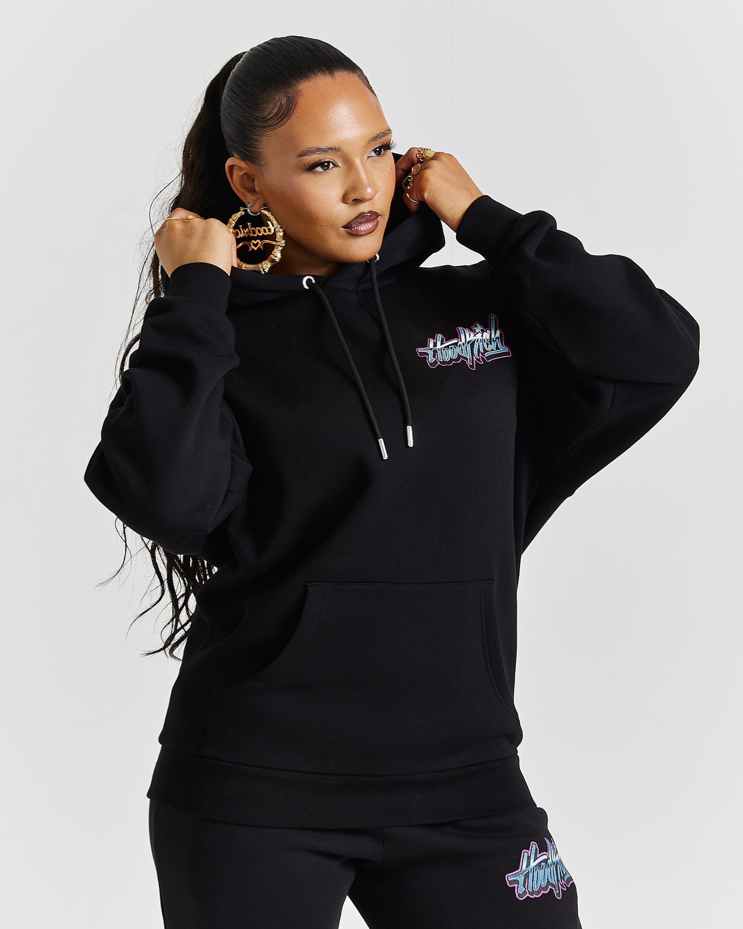 Erupt Oversized Hoodie - Black/Pinks