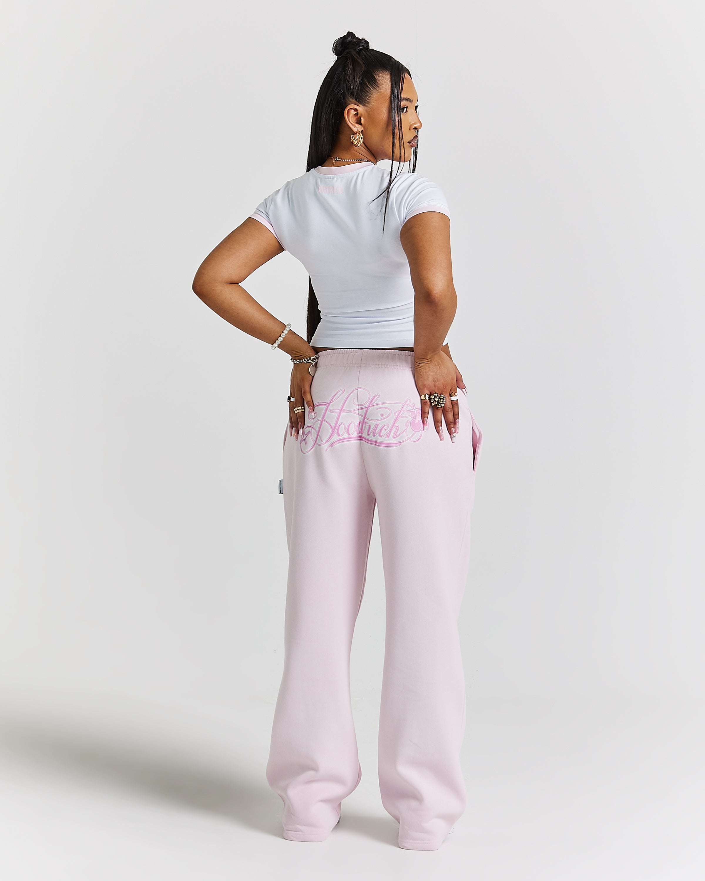 Finesse Fitted Tee - White/Pink/Rhinestone