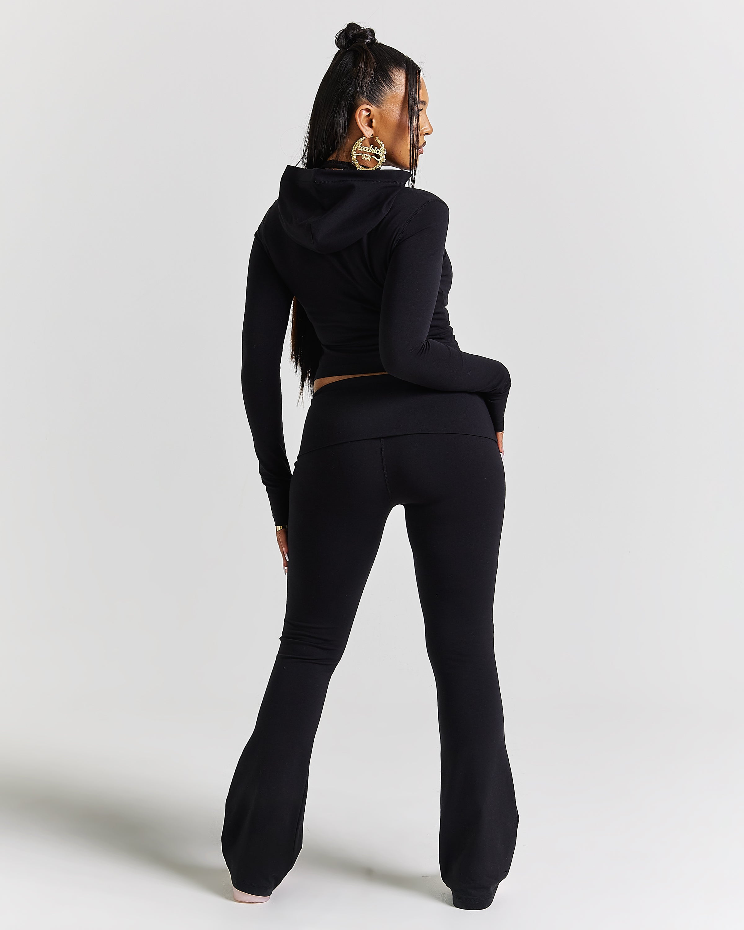 Leggings Poise Fold Over Flare - Nero/bianco